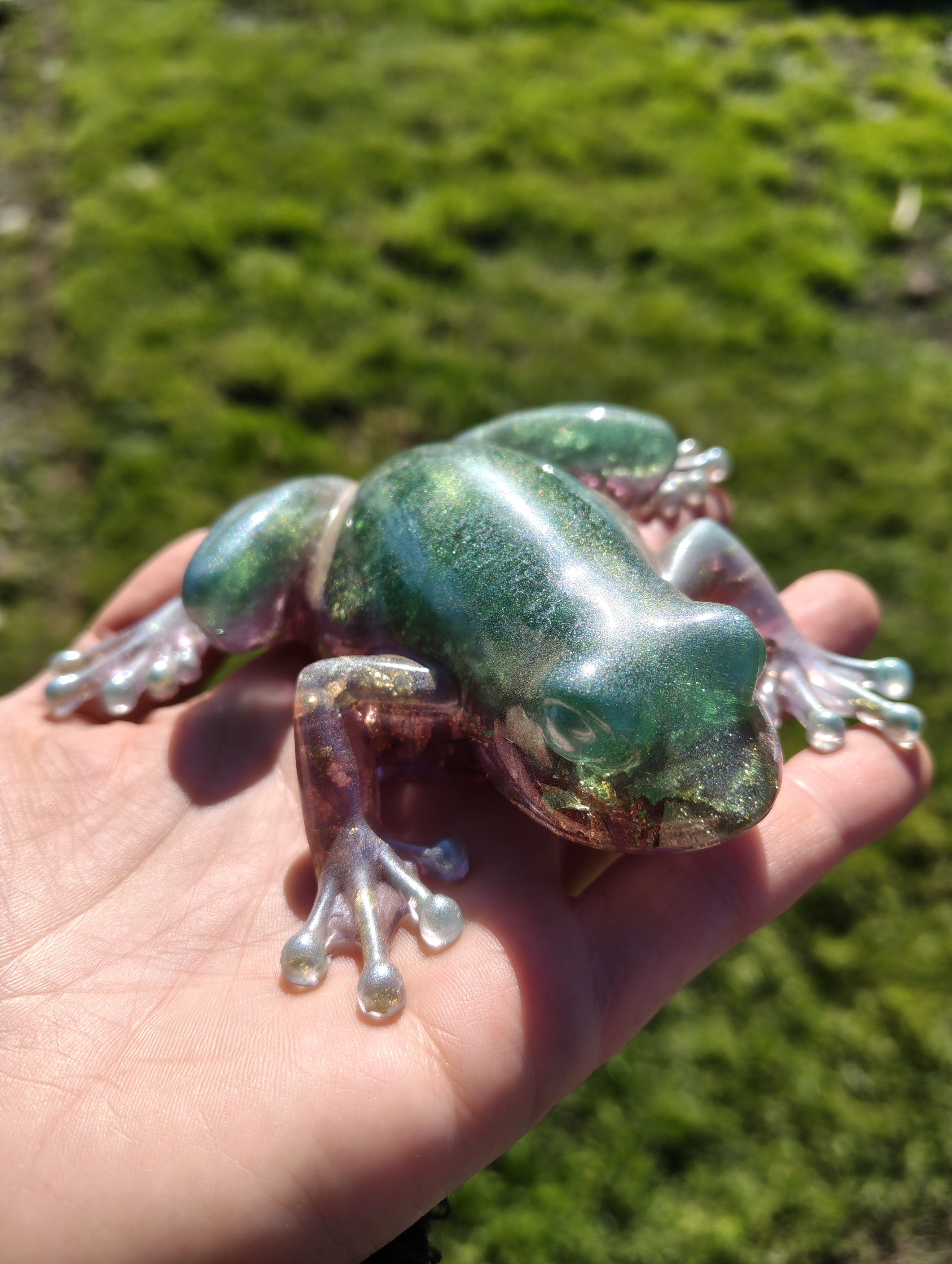 "Glitch" Emerald & Icy Violet Resin Frog