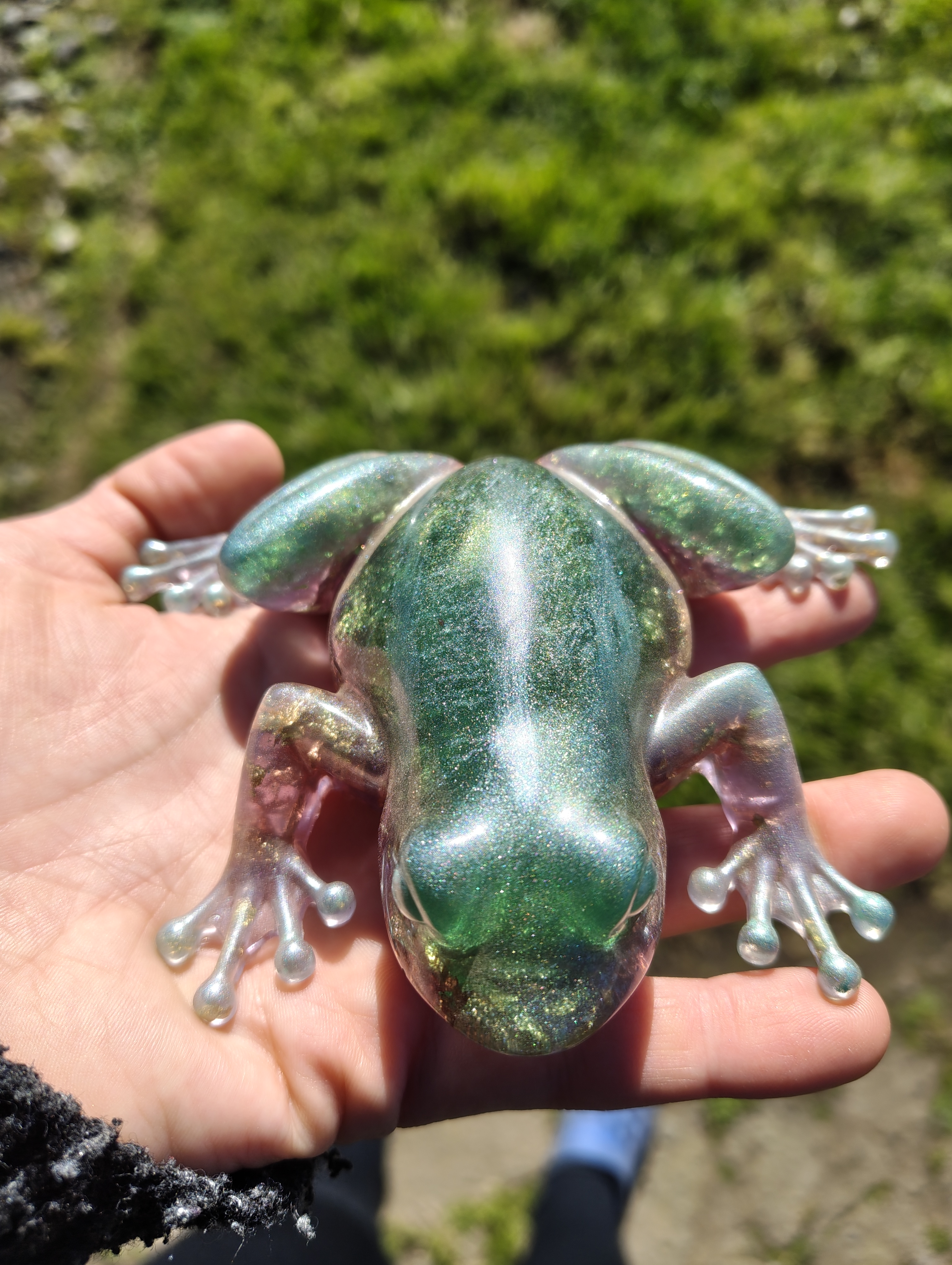 "Glitch" Emerald & Icy Violet Resin Frog