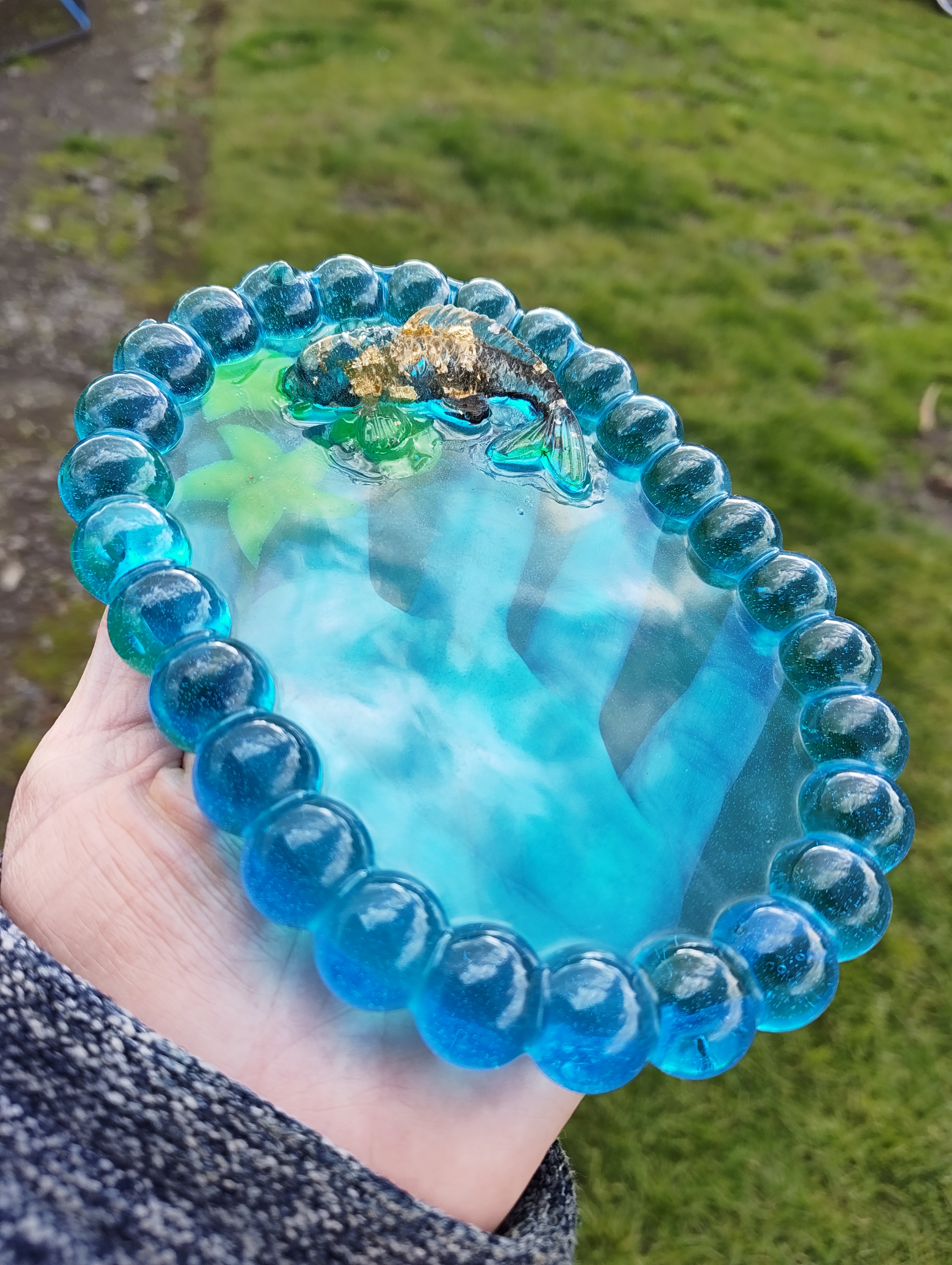 "Zen Koi Pond" Ocean Blue Resin Trinket Dish
