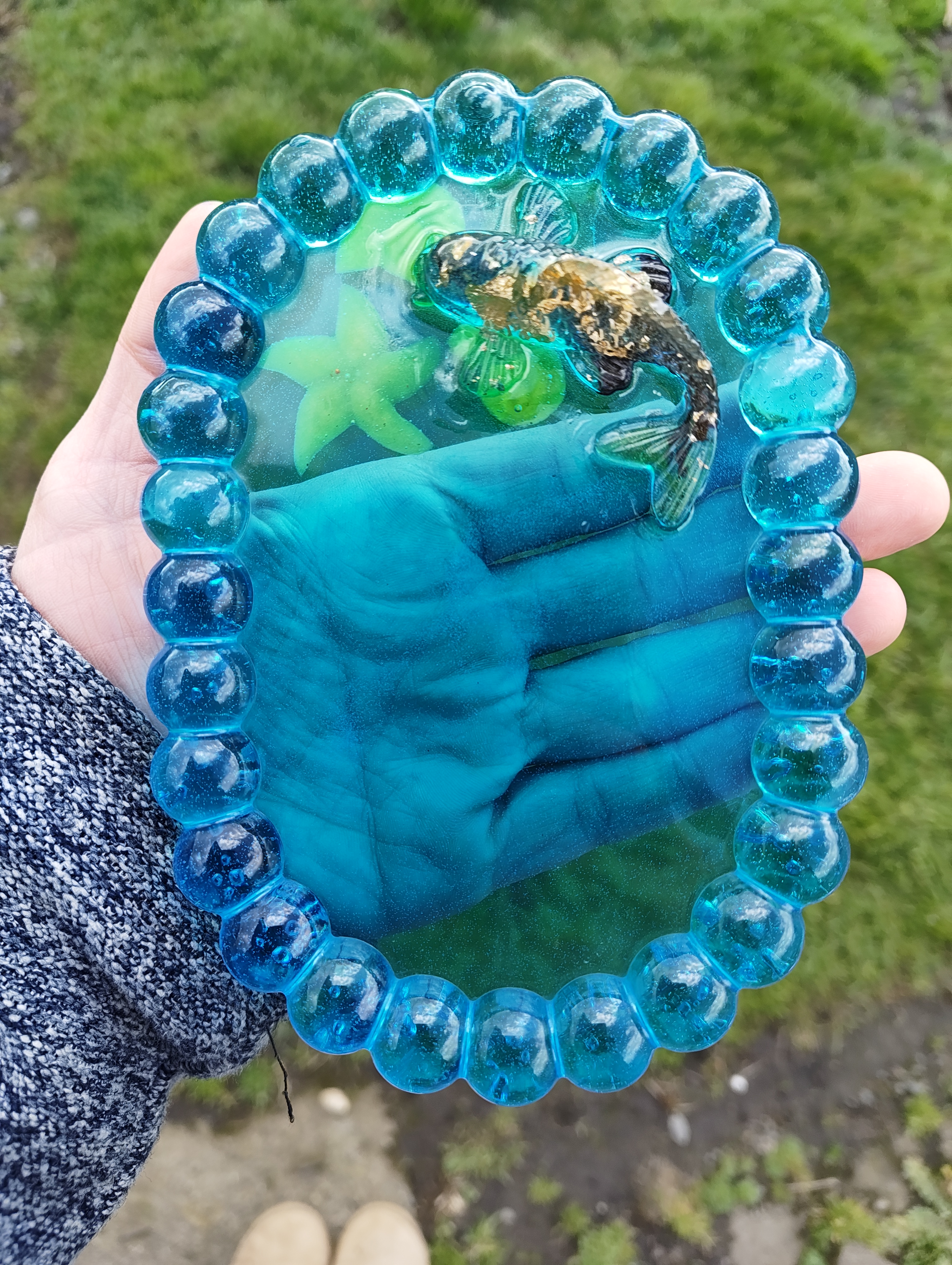 "Zen Koi Pond" Ocean Blue Resin Trinket Dish