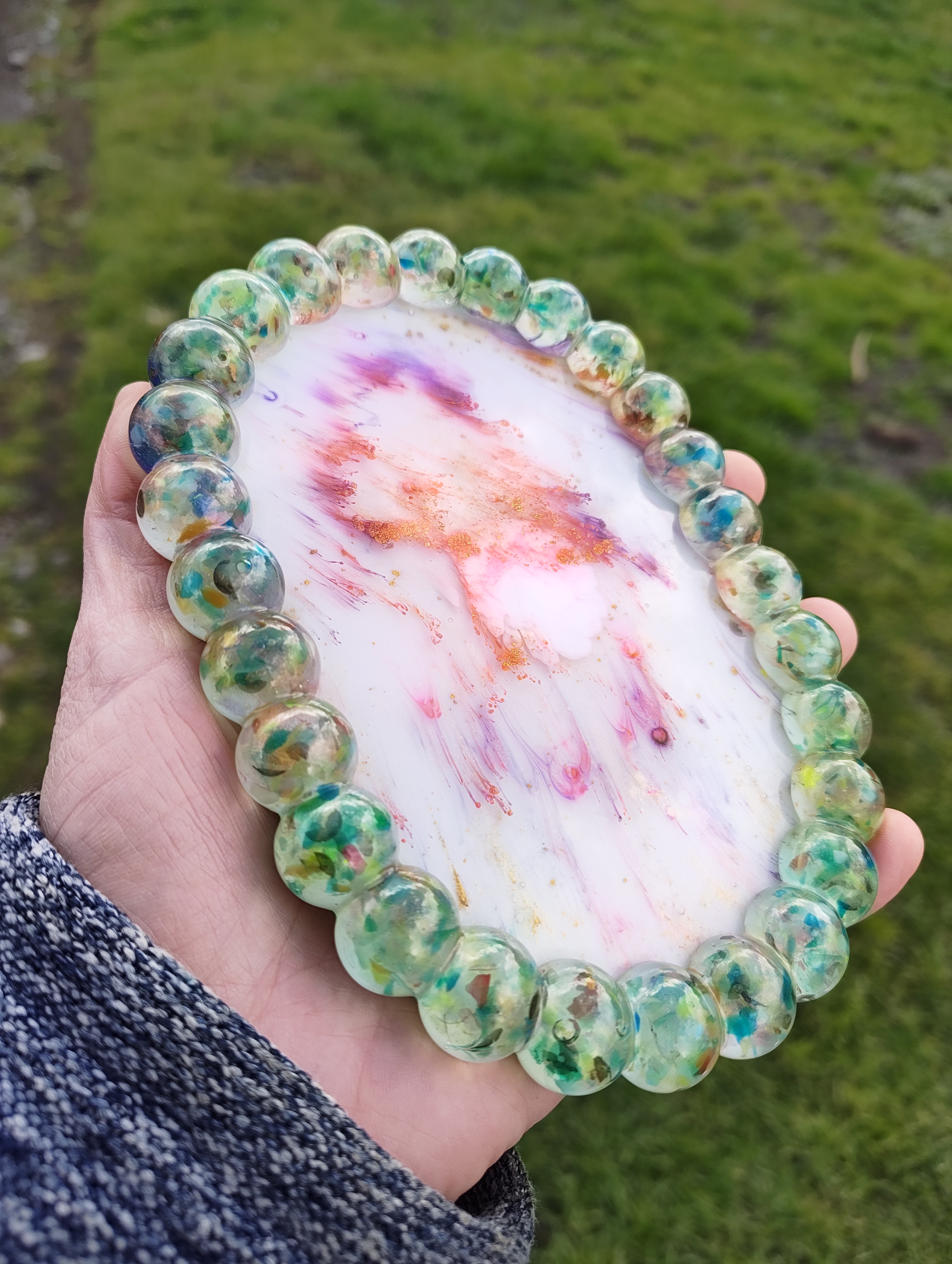 "Retro Marble" Pink & Green Resin Oval Trinket Dish