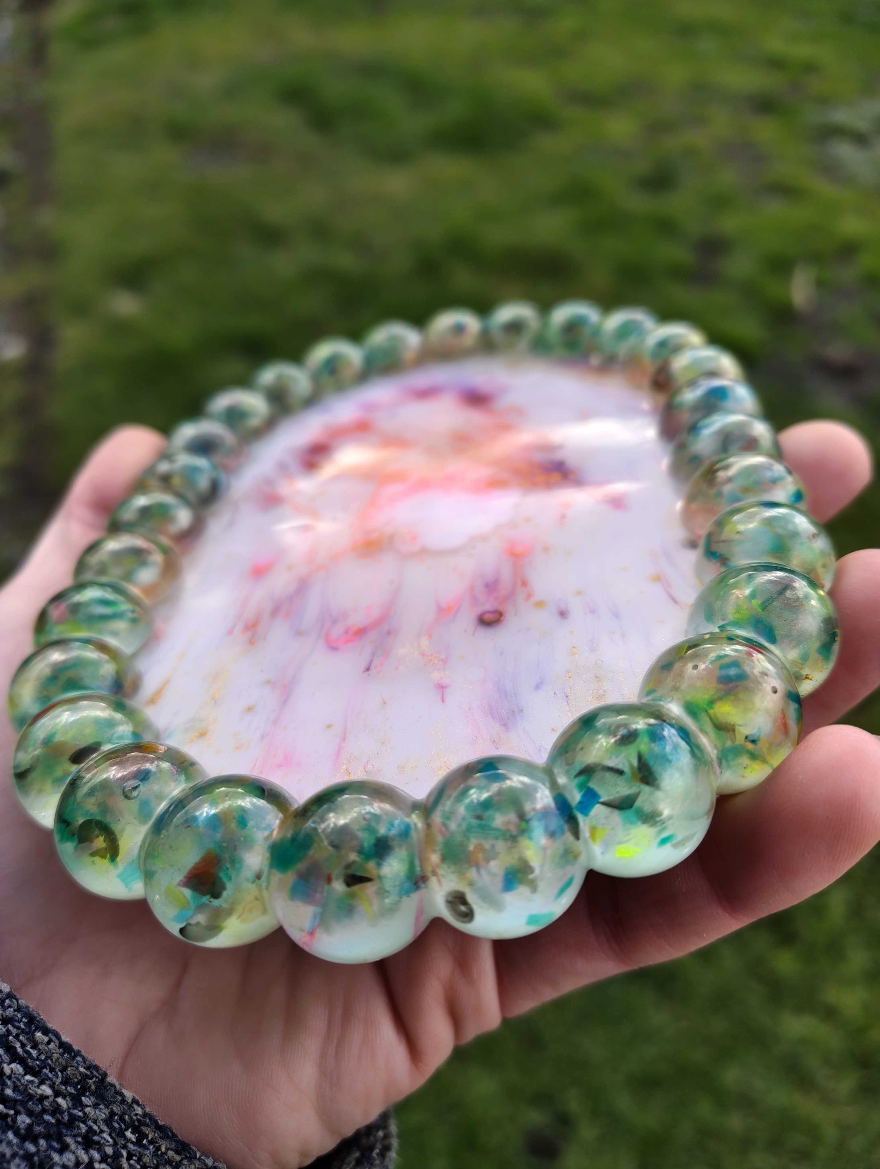 "Retro Marble" Pink & Green Resin Oval Trinket Dish