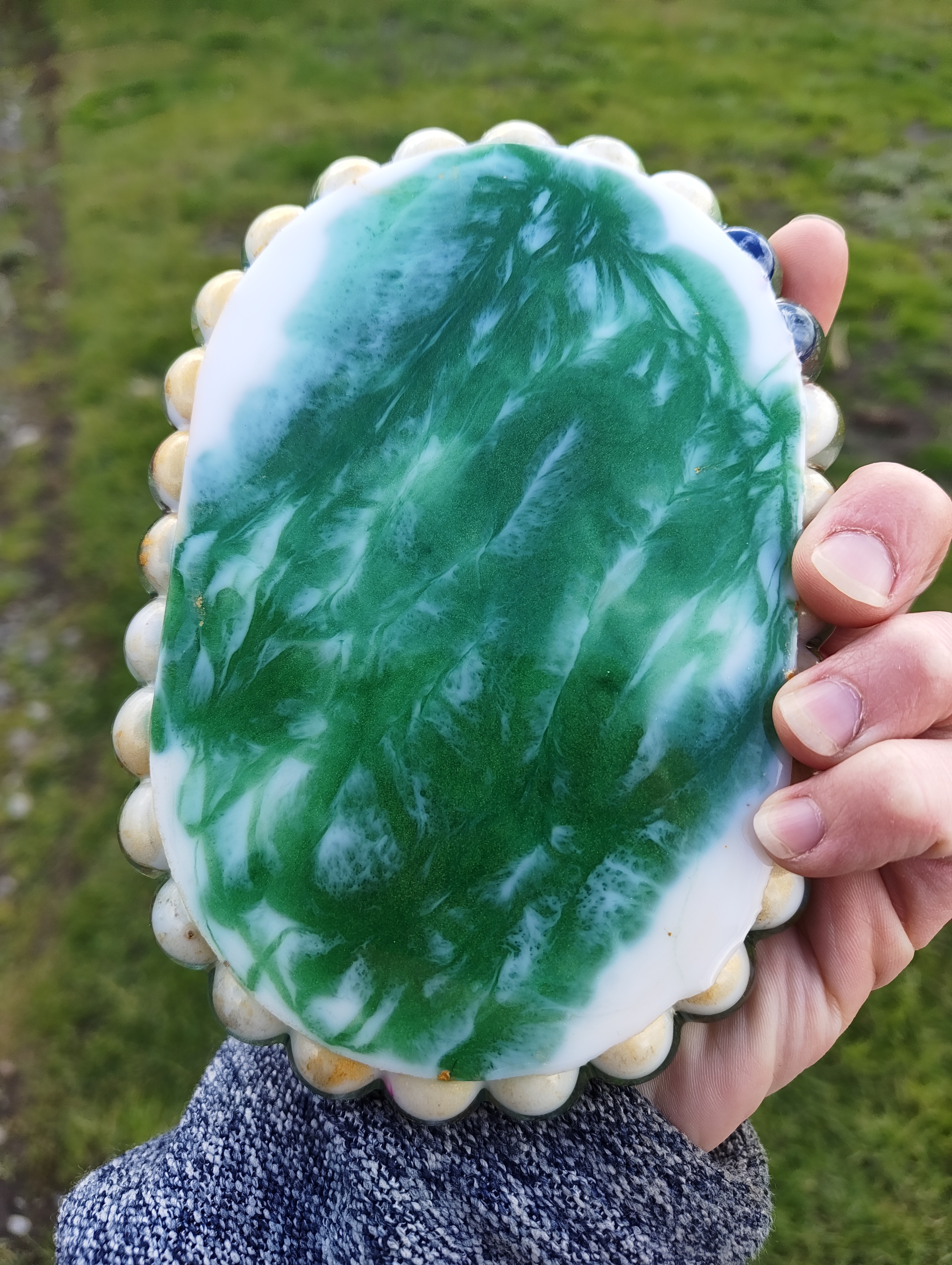"Retro Marble" Pink & Green Resin Oval Trinket Dish