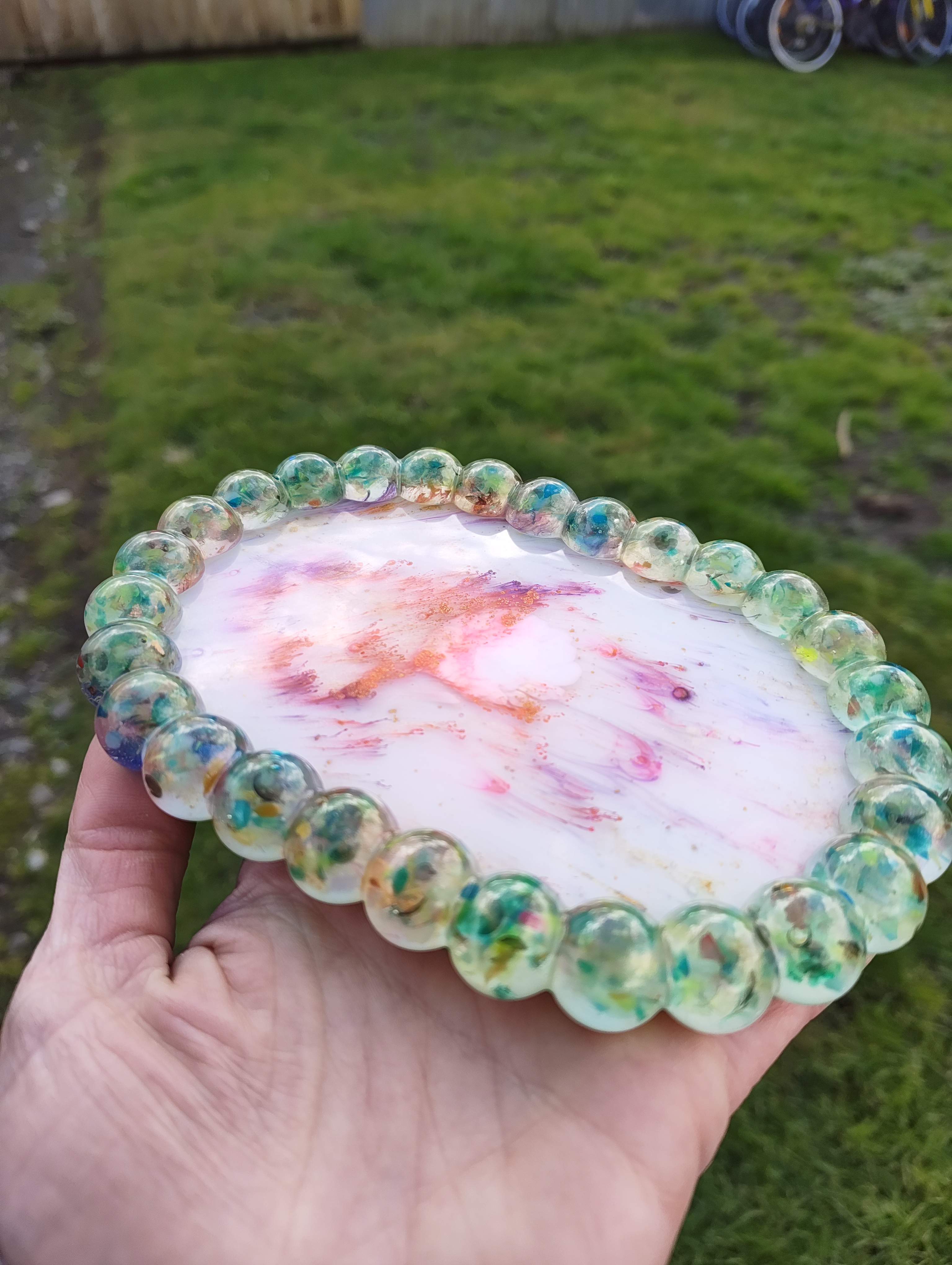 "Retro Marble" Pink & Green Resin Oval Trinket Dish