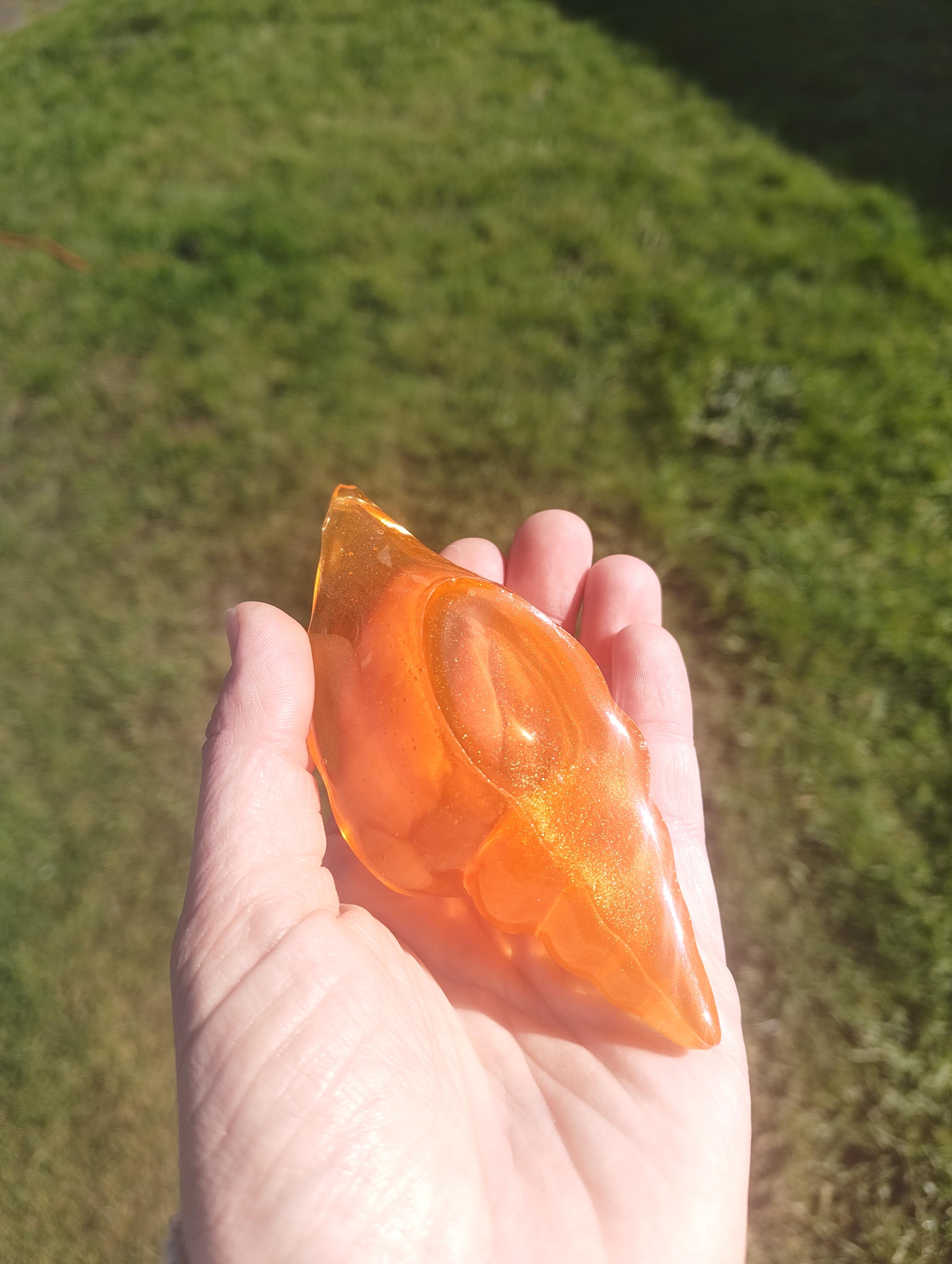 "Amber Sunset" Fiery Orange Shimmer Resin Conch Shell Dish