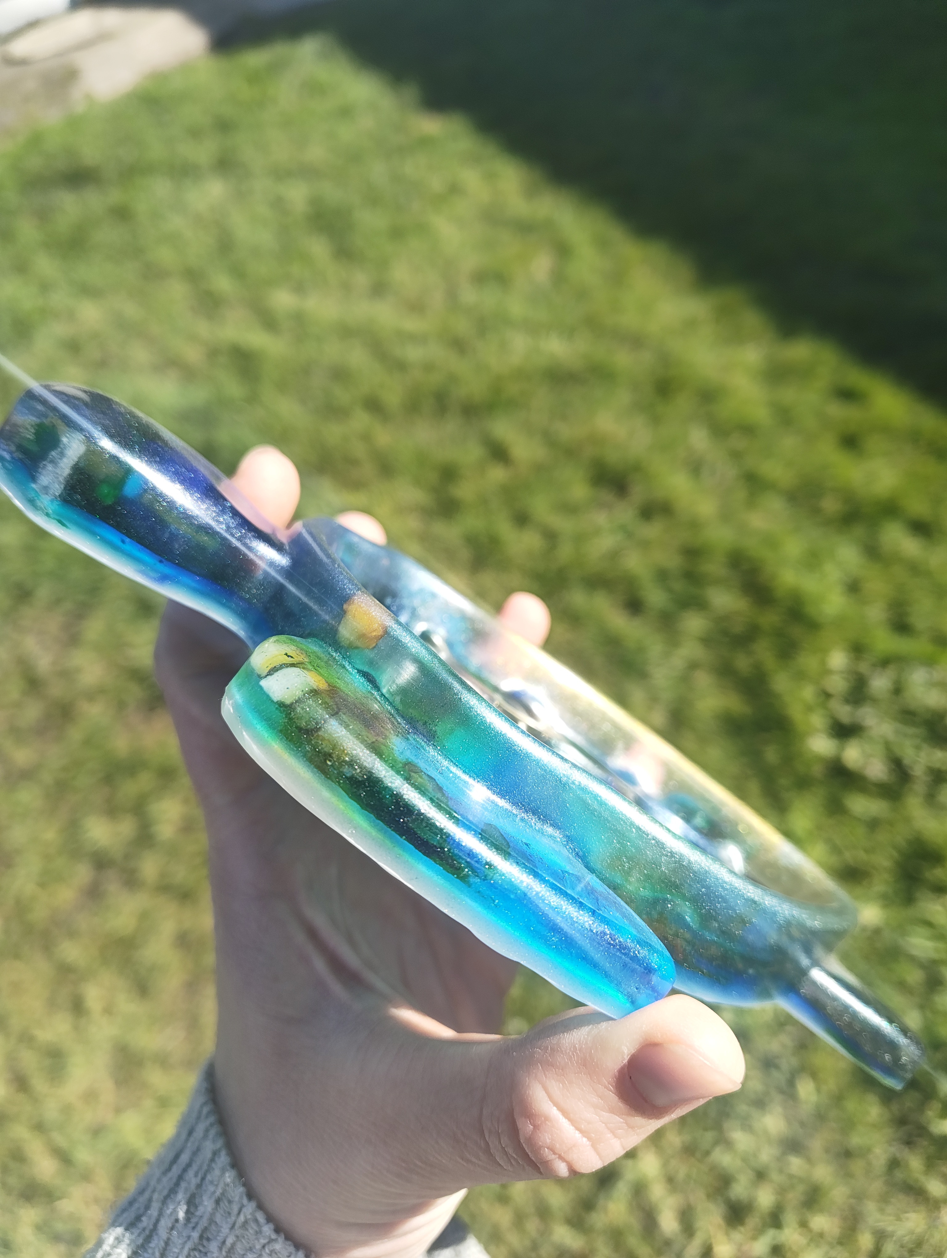 "Deep Ocean" Shimmering Blue & Emerald Resin Sea Turtle Soap Throne