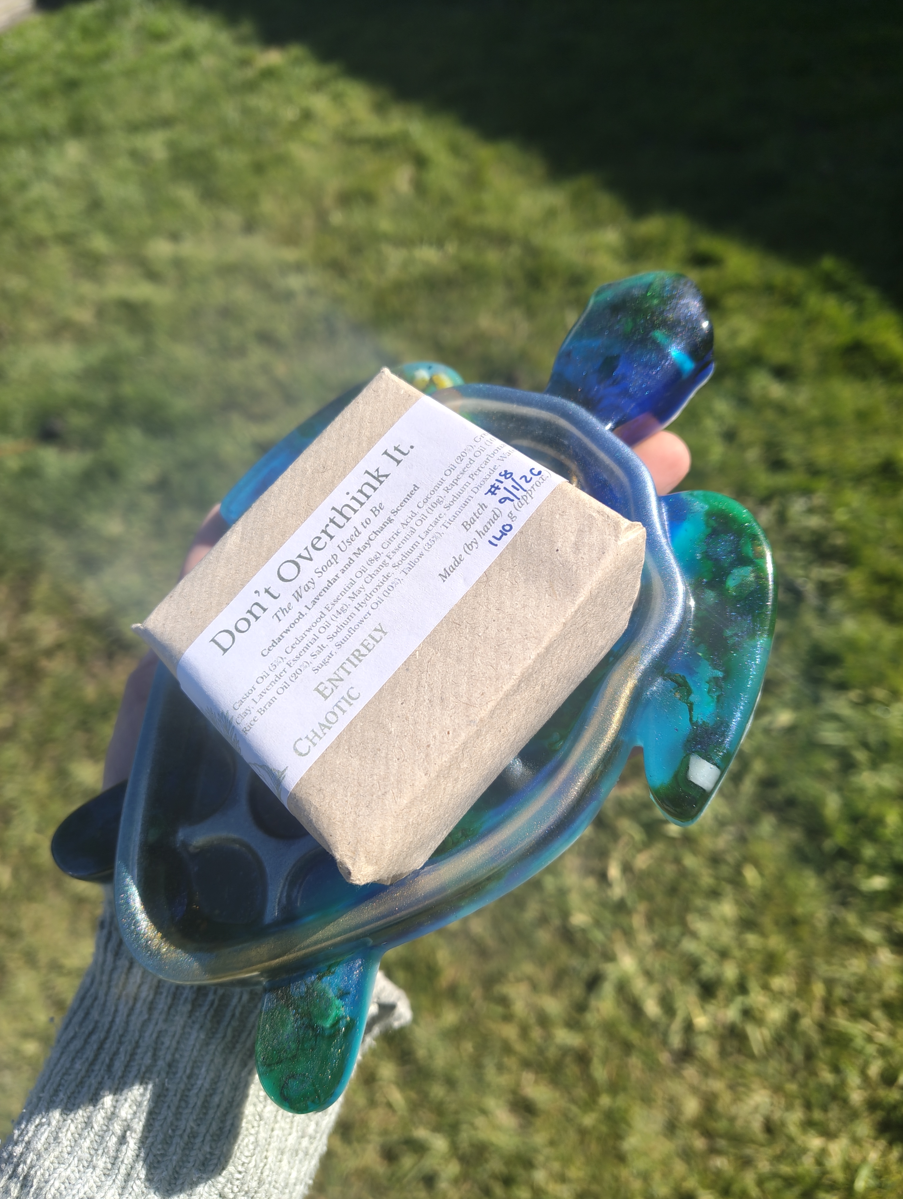"Deep Ocean" Shimmering Blue & Emerald Resin Sea Turtle Soap Throne