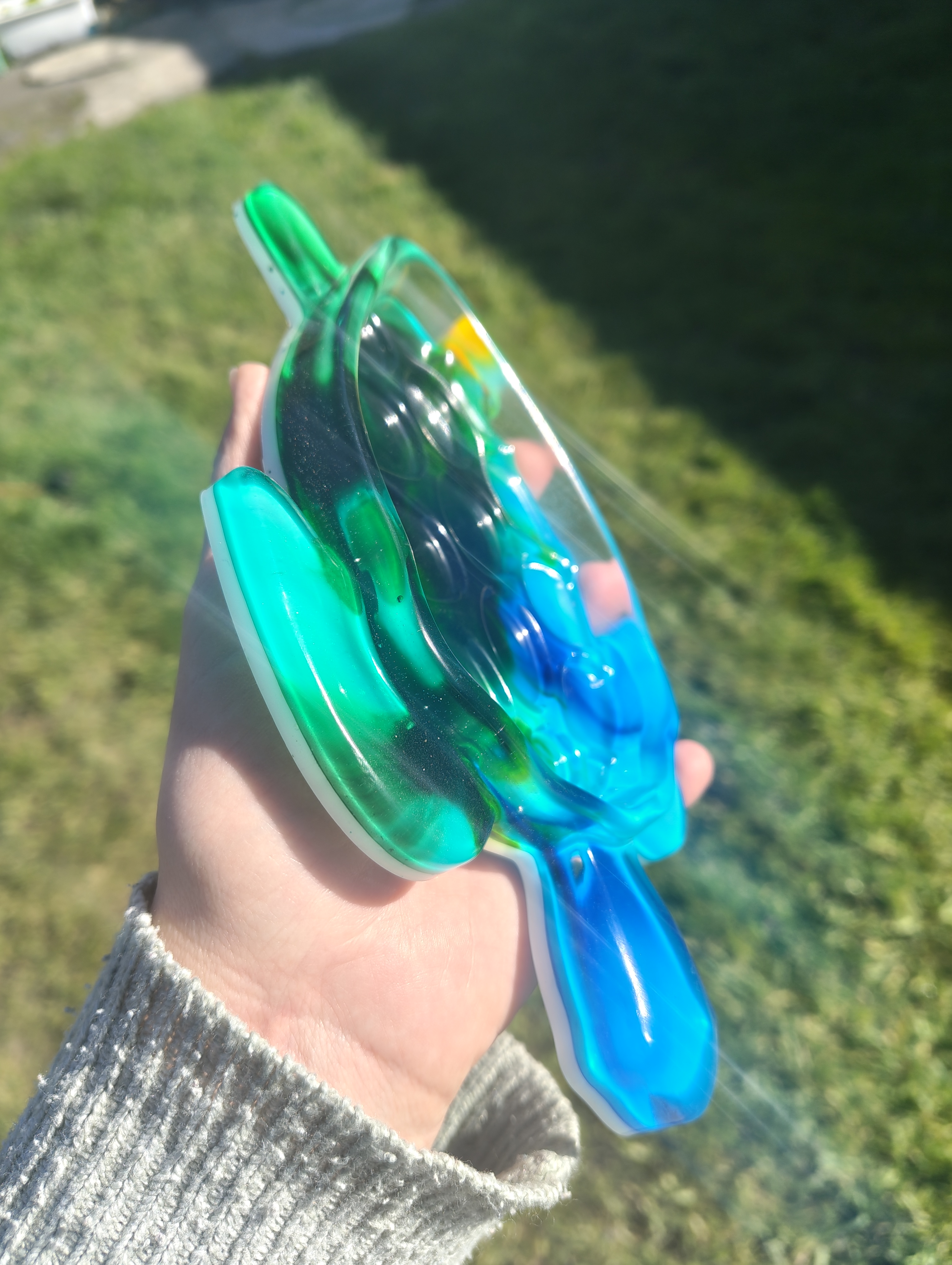 "Lagoon Swirl" Translucent Blue & Emerald Resin Sea Turtle Soap Throne