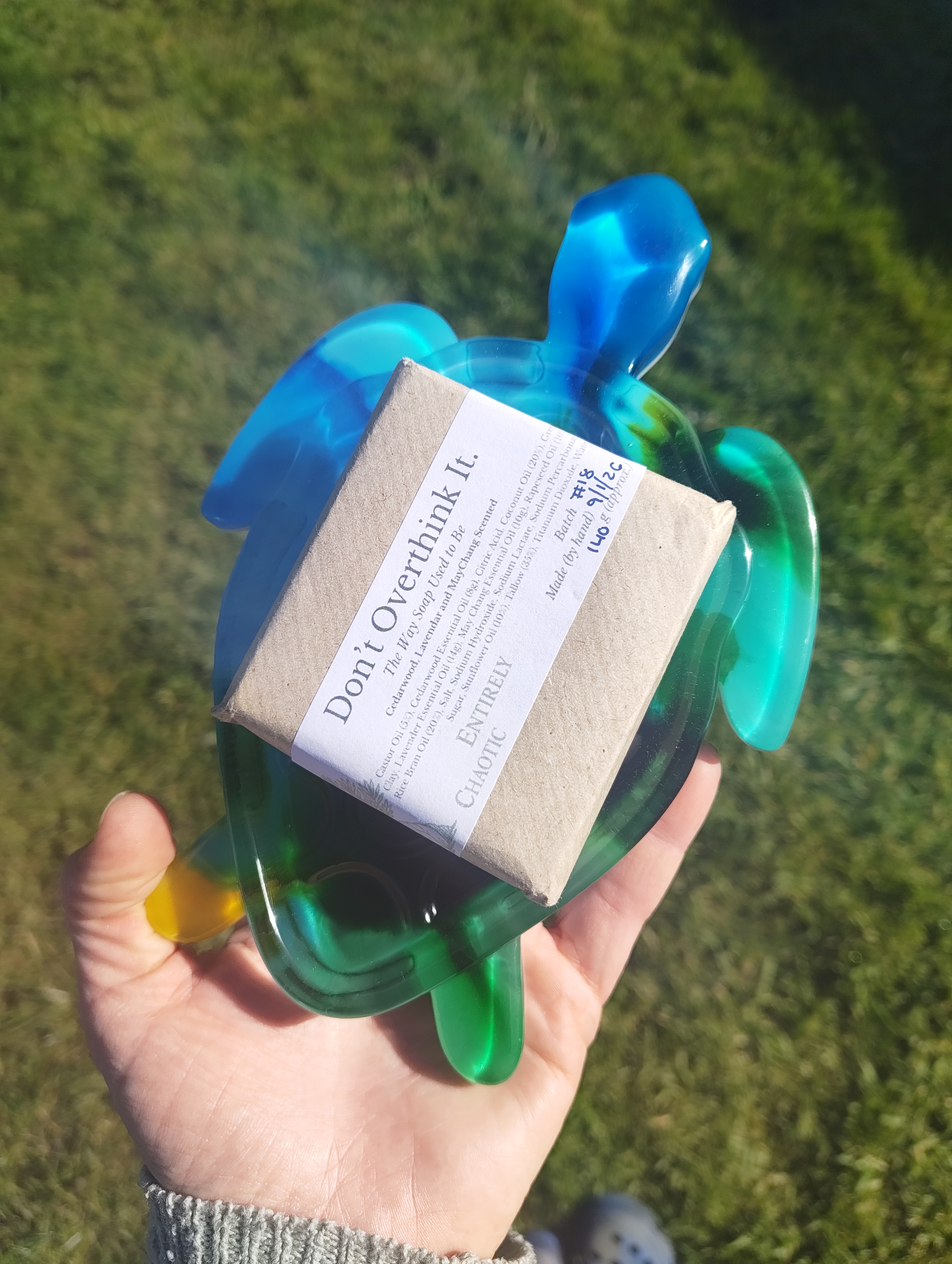 "Lagoon Swirl" Translucent Blue & Emerald Resin Sea Turtle Soap Throne