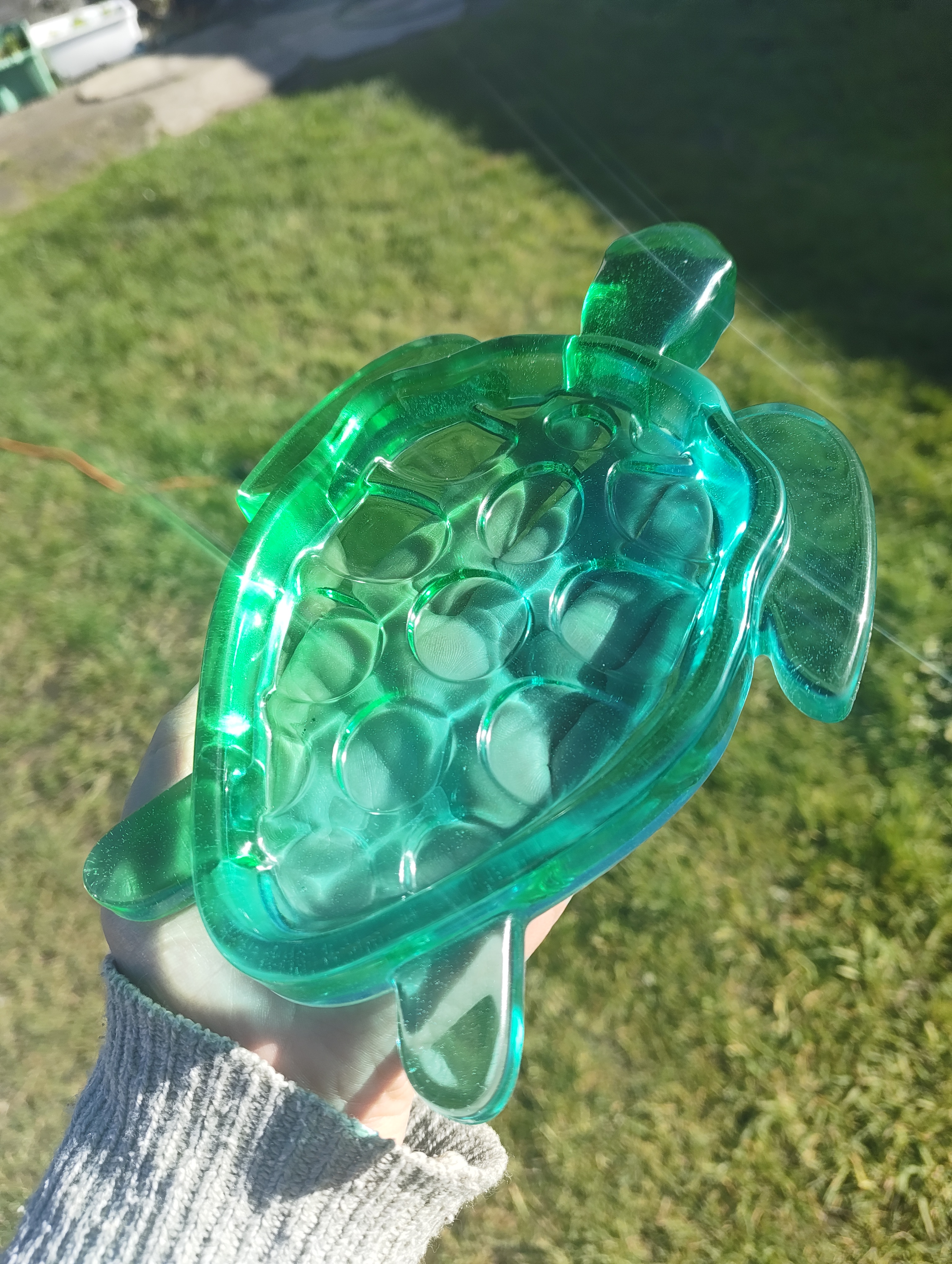 "Emerald Glass" Translucent Sea-Green Resin Sea Turtle Soap Throne