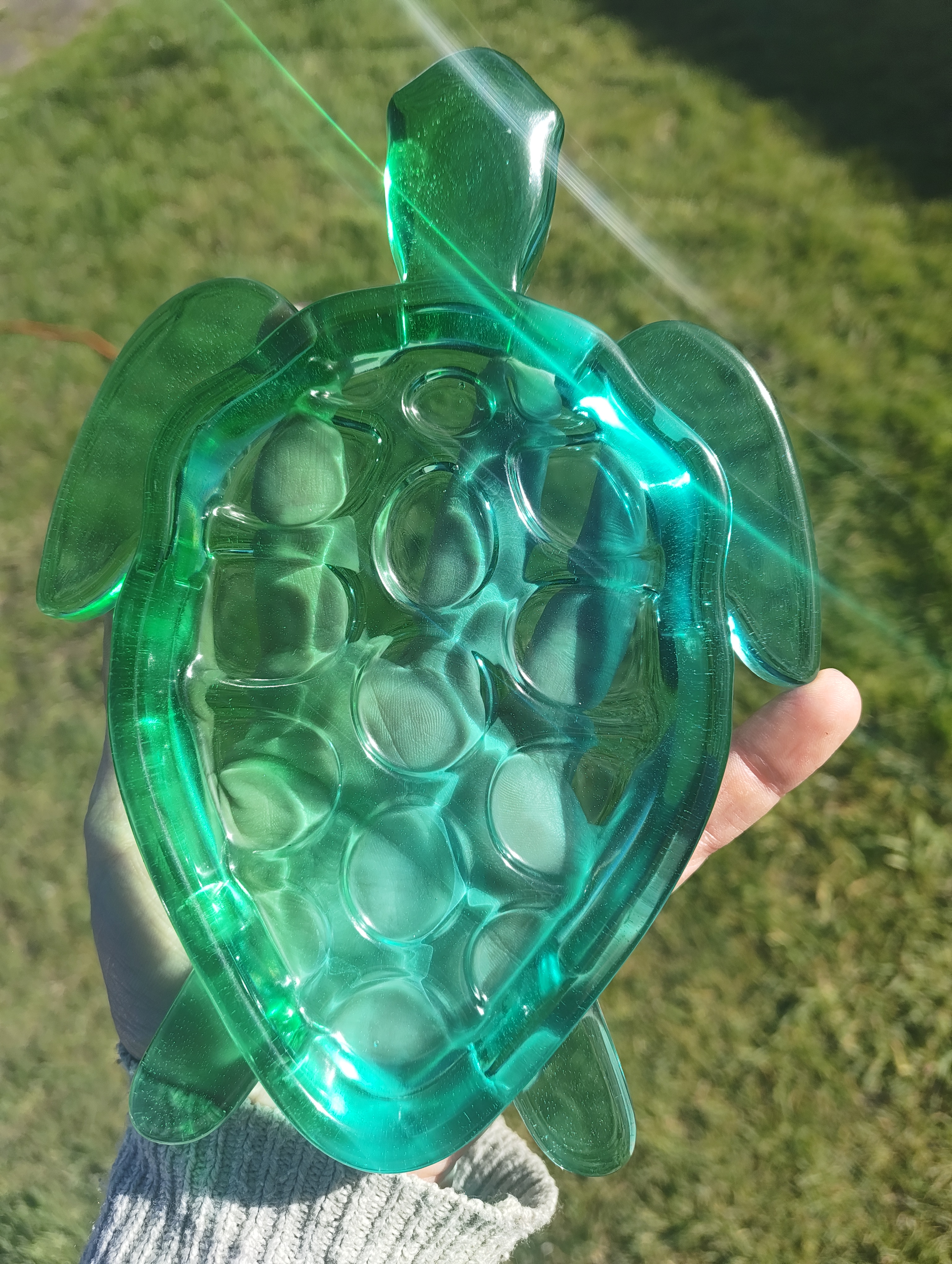 "Emerald Glass" Translucent Sea-Green Resin Sea Turtle Soap Throne