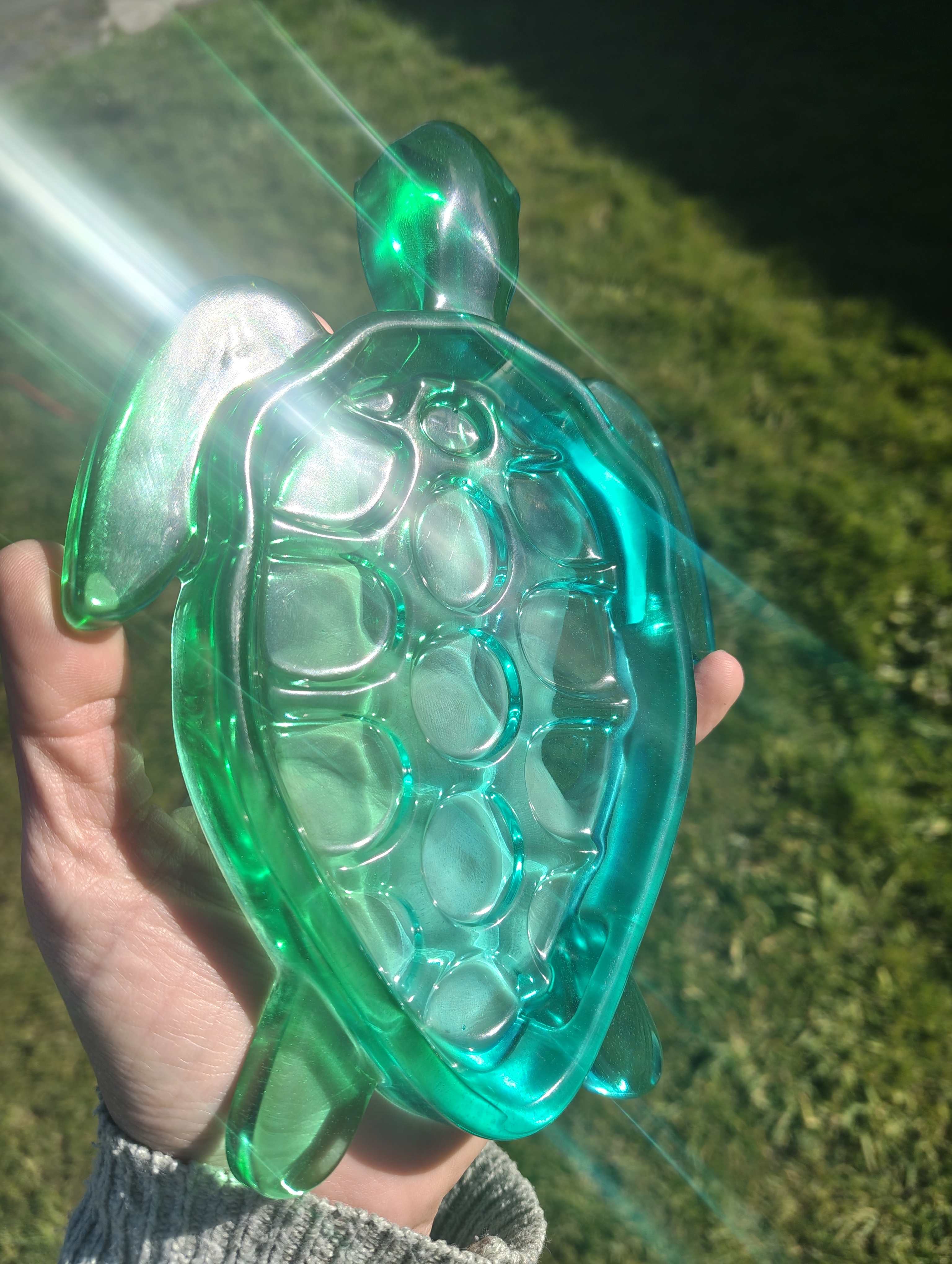 "Emerald Glass" Translucent Sea-Green Resin Sea Turtle Soap Throne