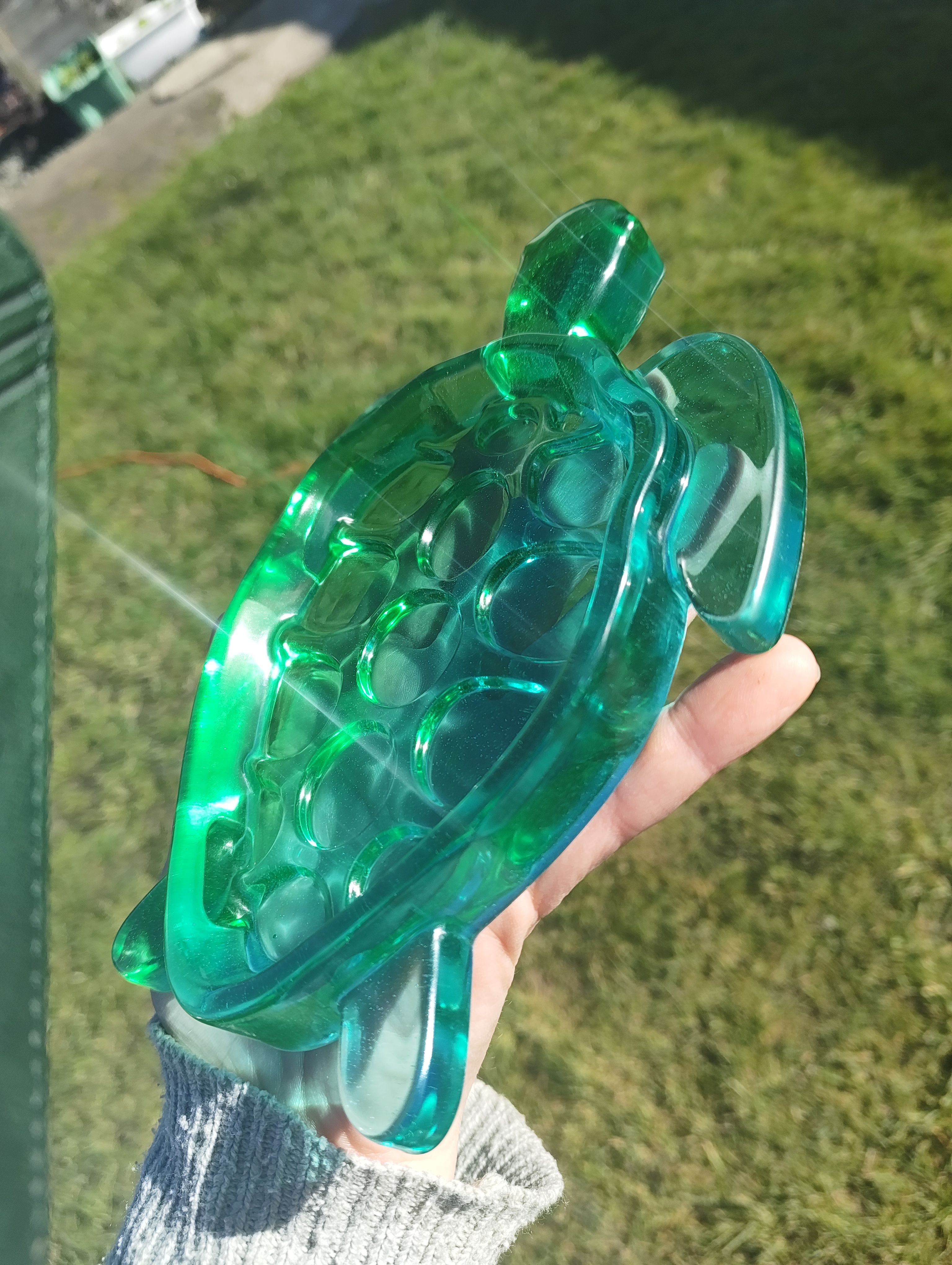 "Emerald Glass" Translucent Sea-Green Resin Sea Turtle Soap Throne