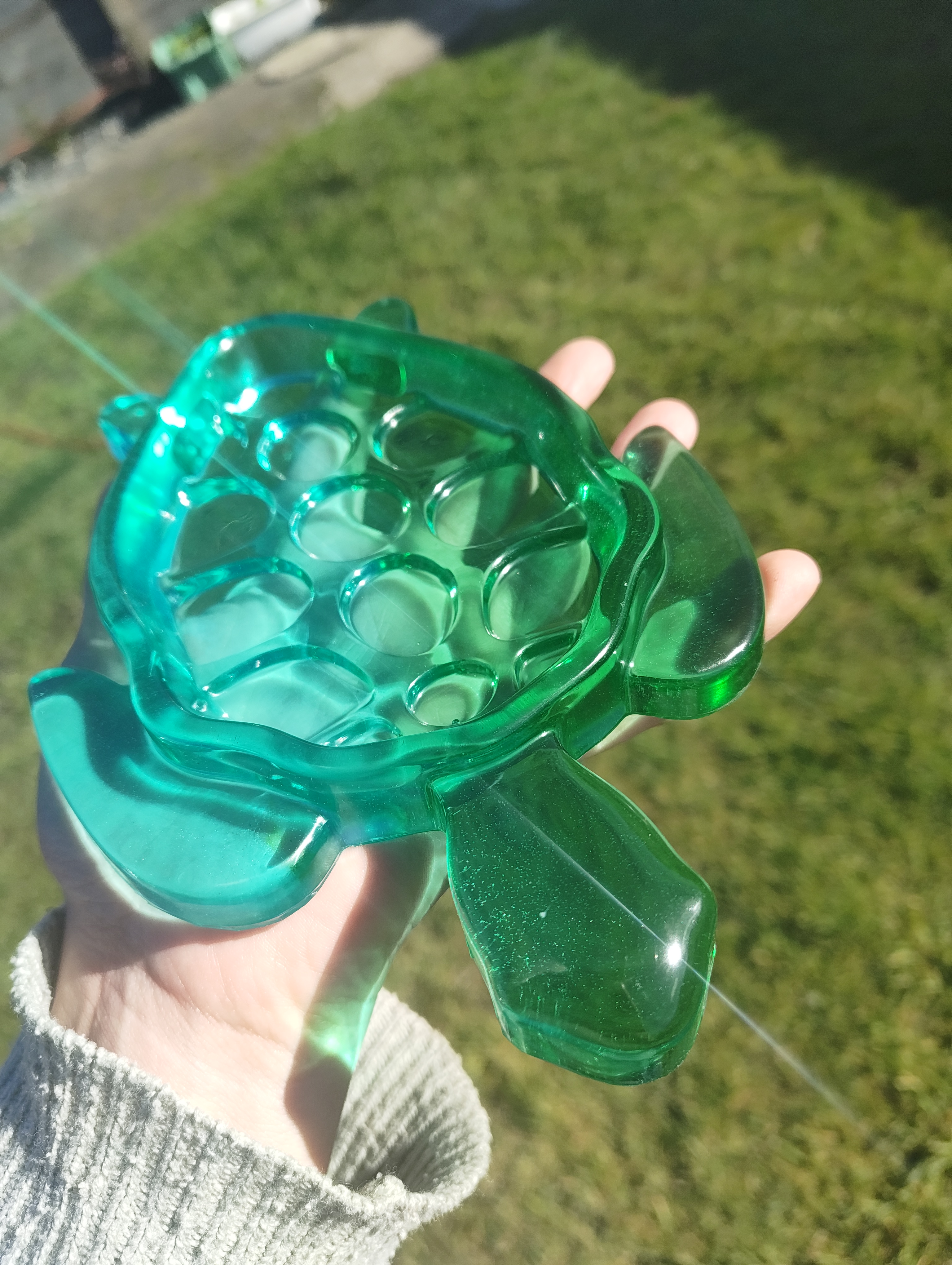 "Emerald Glass" Translucent Sea-Green Resin Sea Turtle Soap Throne