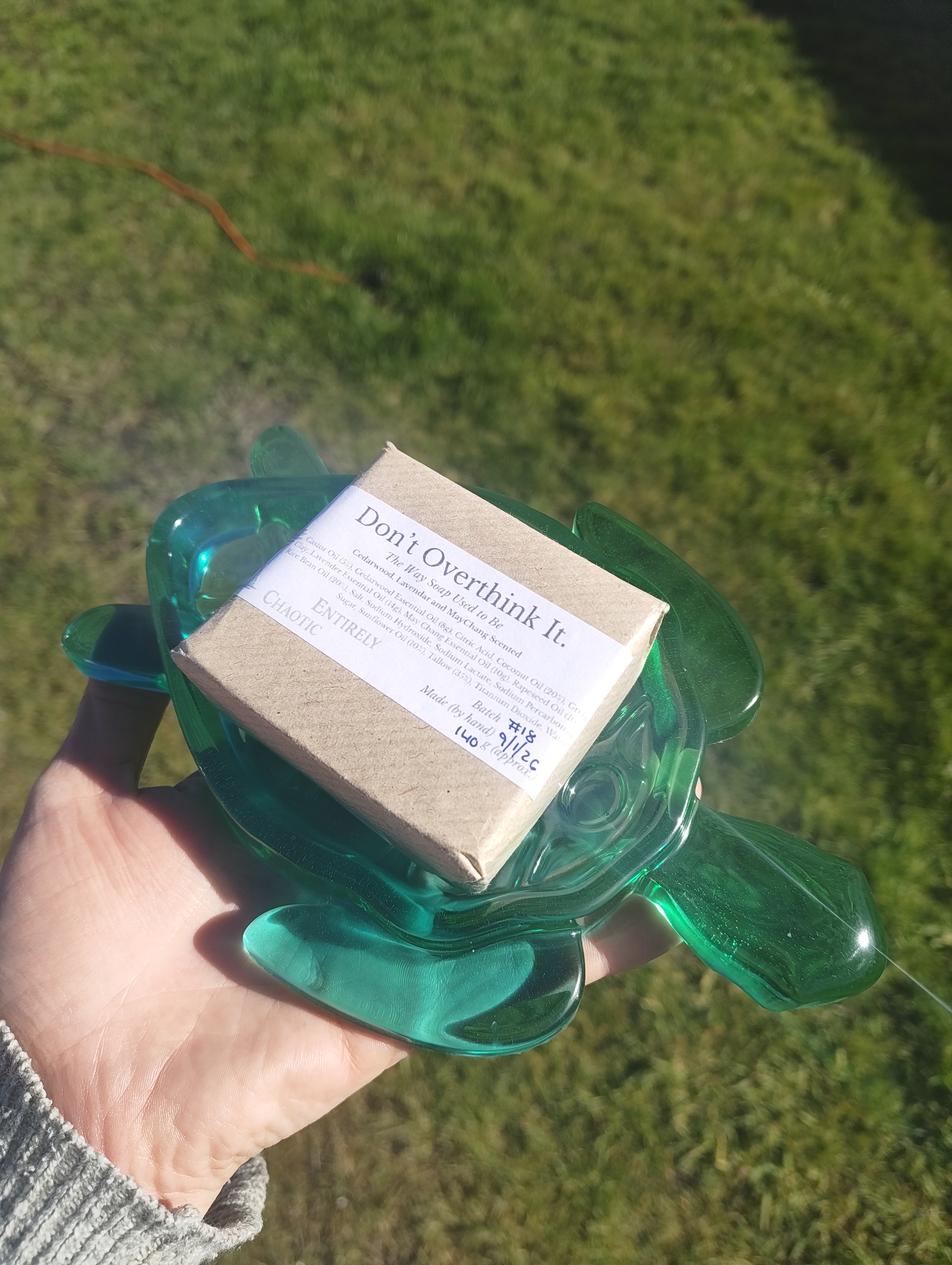 "Emerald Glass" Translucent Sea-Green Resin Sea Turtle Soap Throne