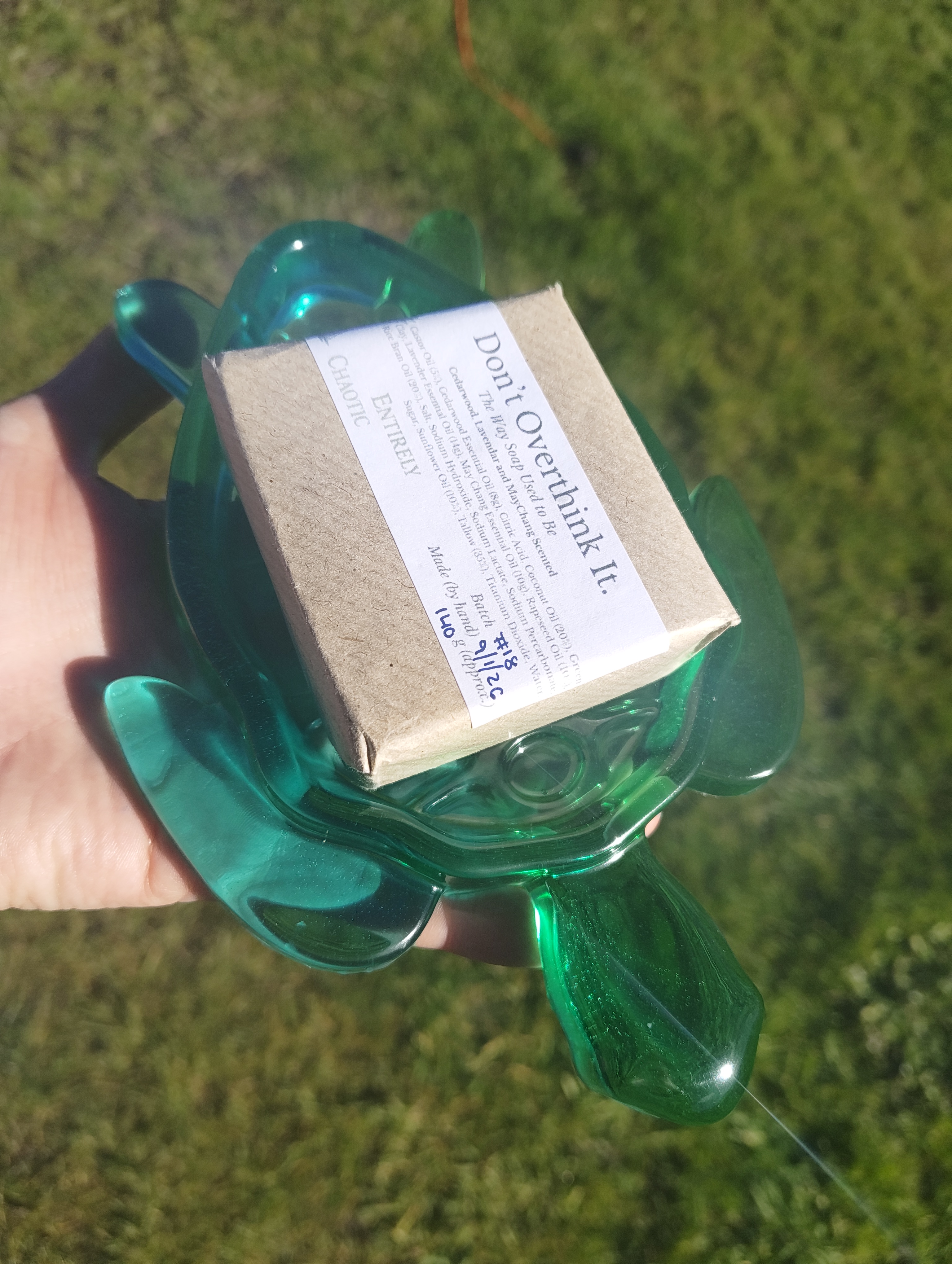 "Emerald Glass" Translucent Sea-Green Resin Sea Turtle Soap Throne
