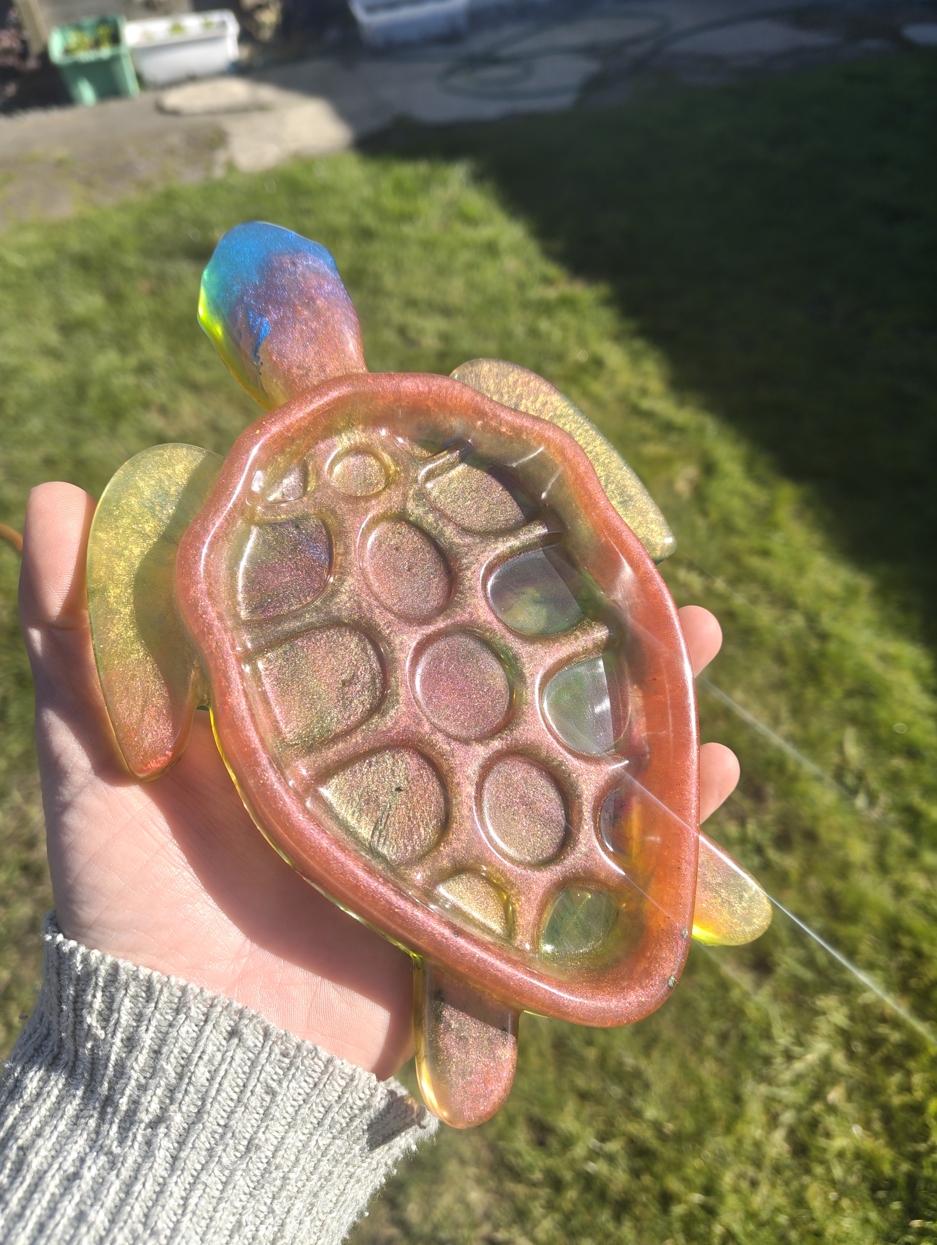 "Cosmic Sunset" Shimmering Multicolour Resin Sea Turtle Soap Throne