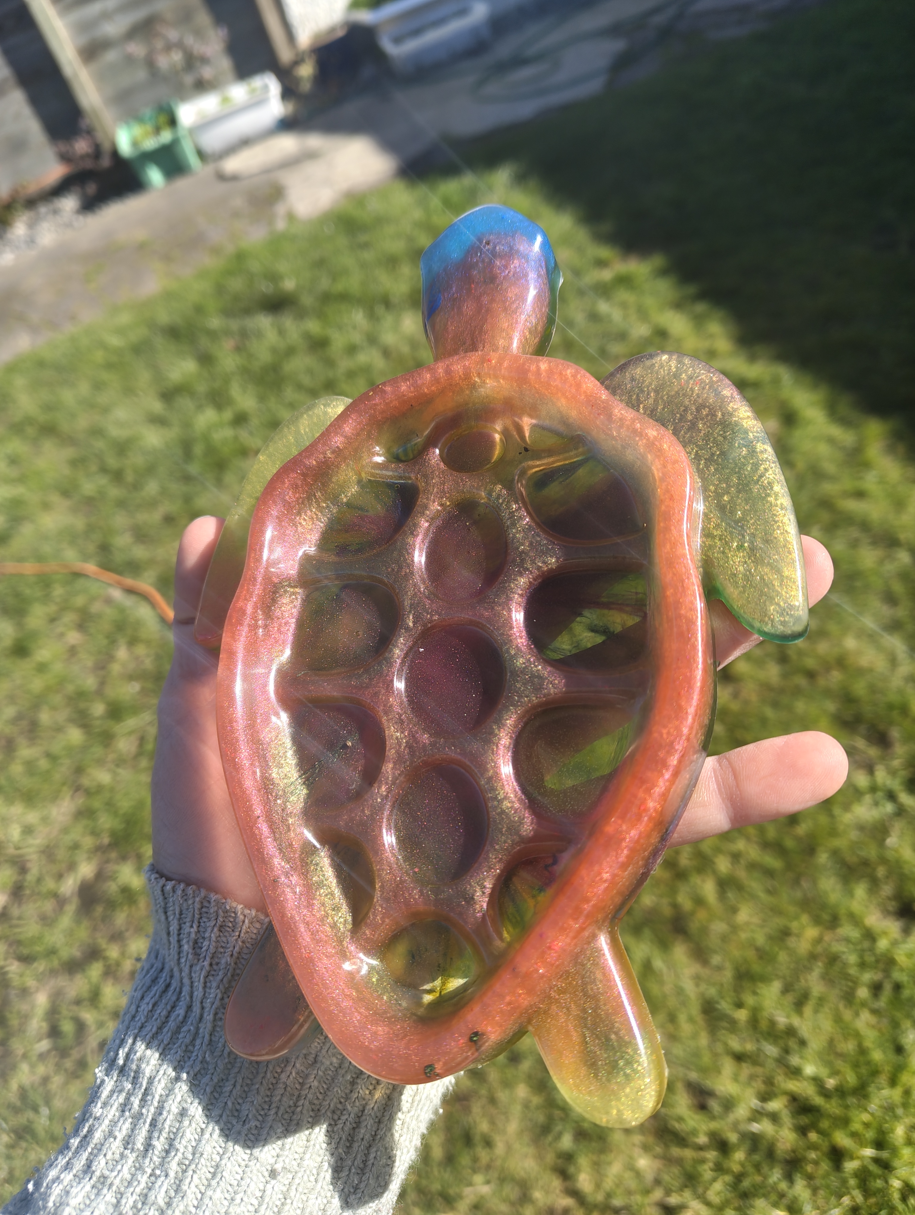 "Cosmic Sunset" Shimmering Multicolour Resin Sea Turtle Soap Throne