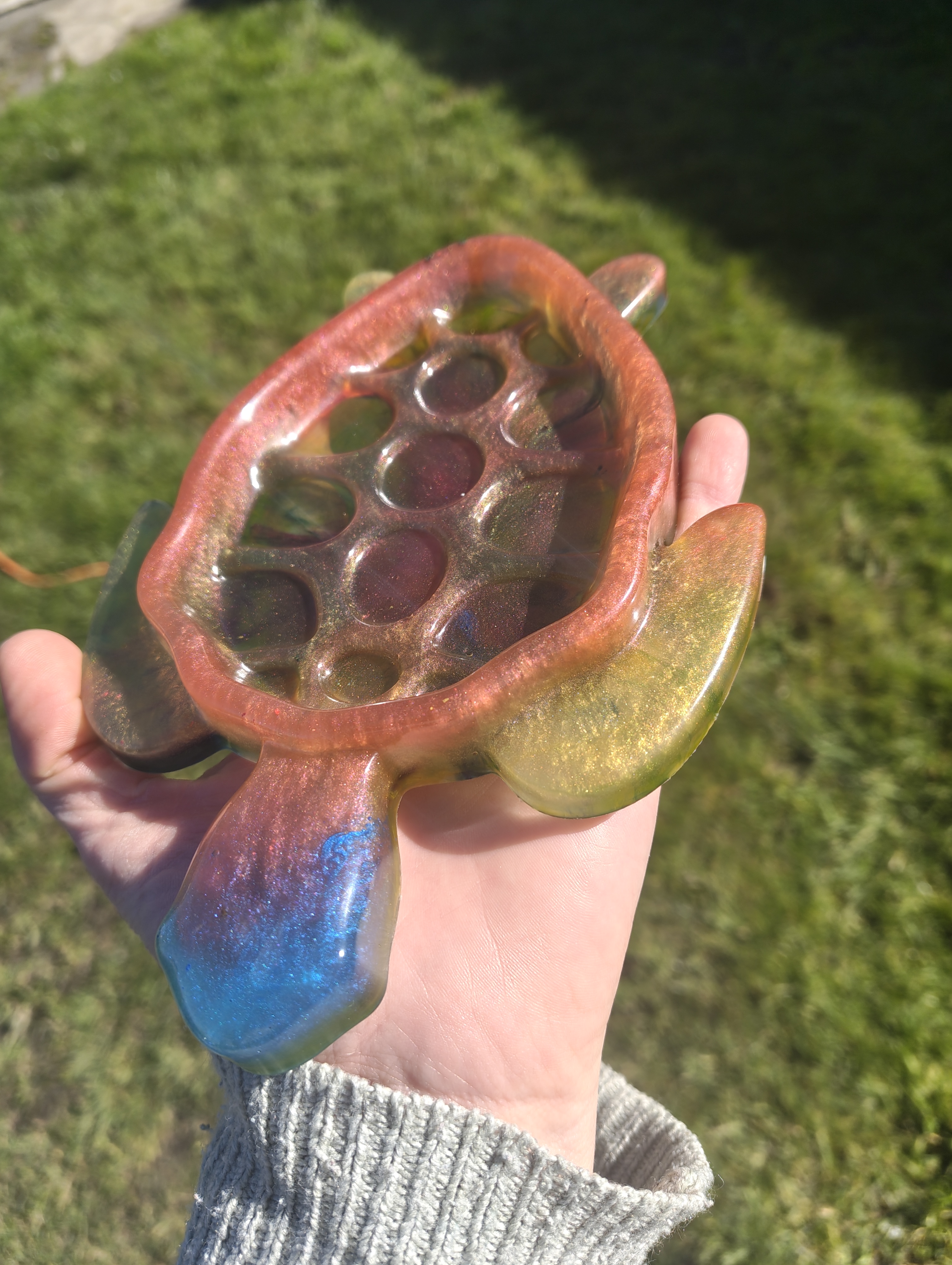 "Cosmic Sunset" Shimmering Multicolour Resin Sea Turtle Soap Throne