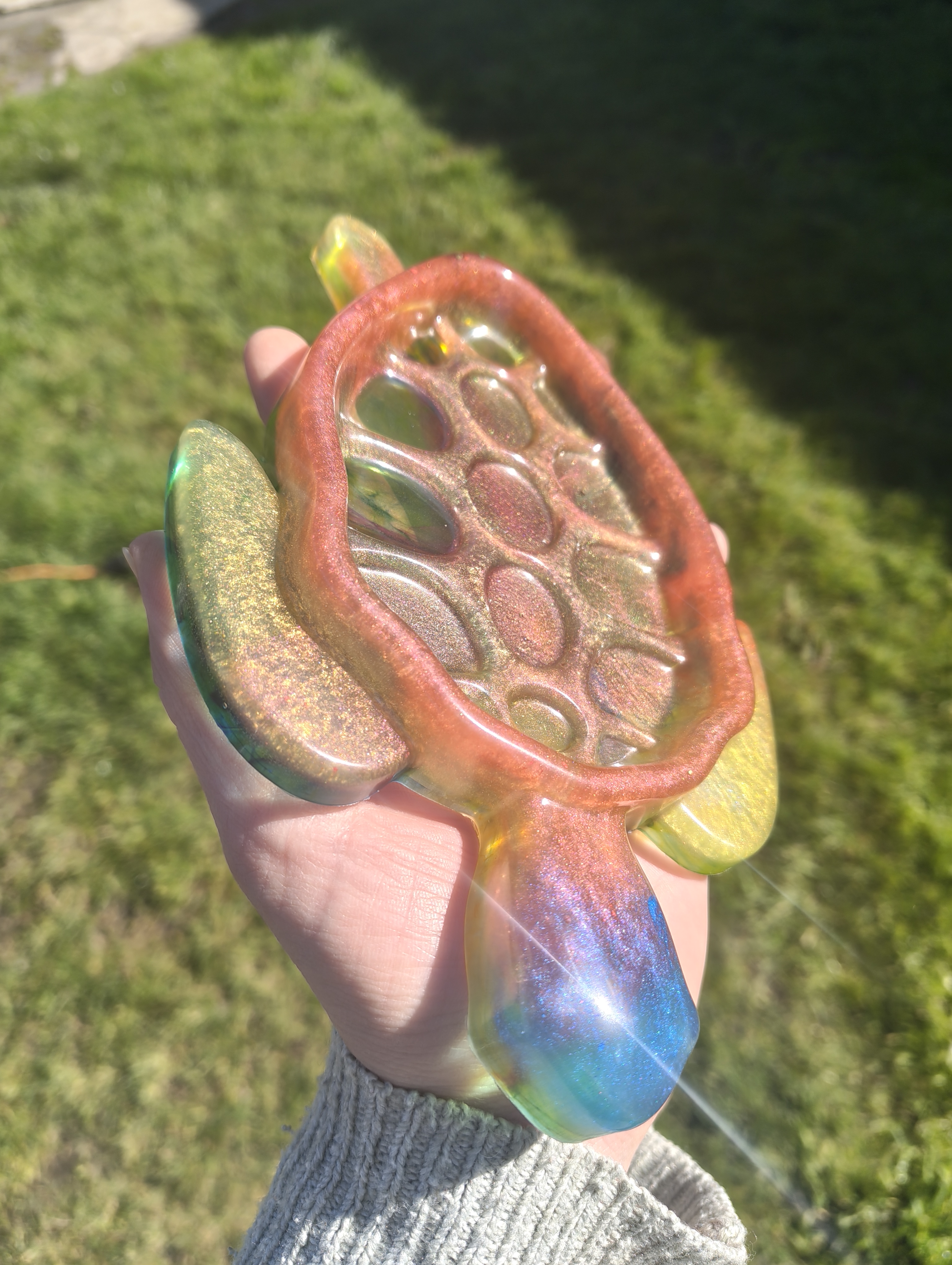 "Cosmic Sunset" Shimmering Multicolour Resin Sea Turtle Soap Throne