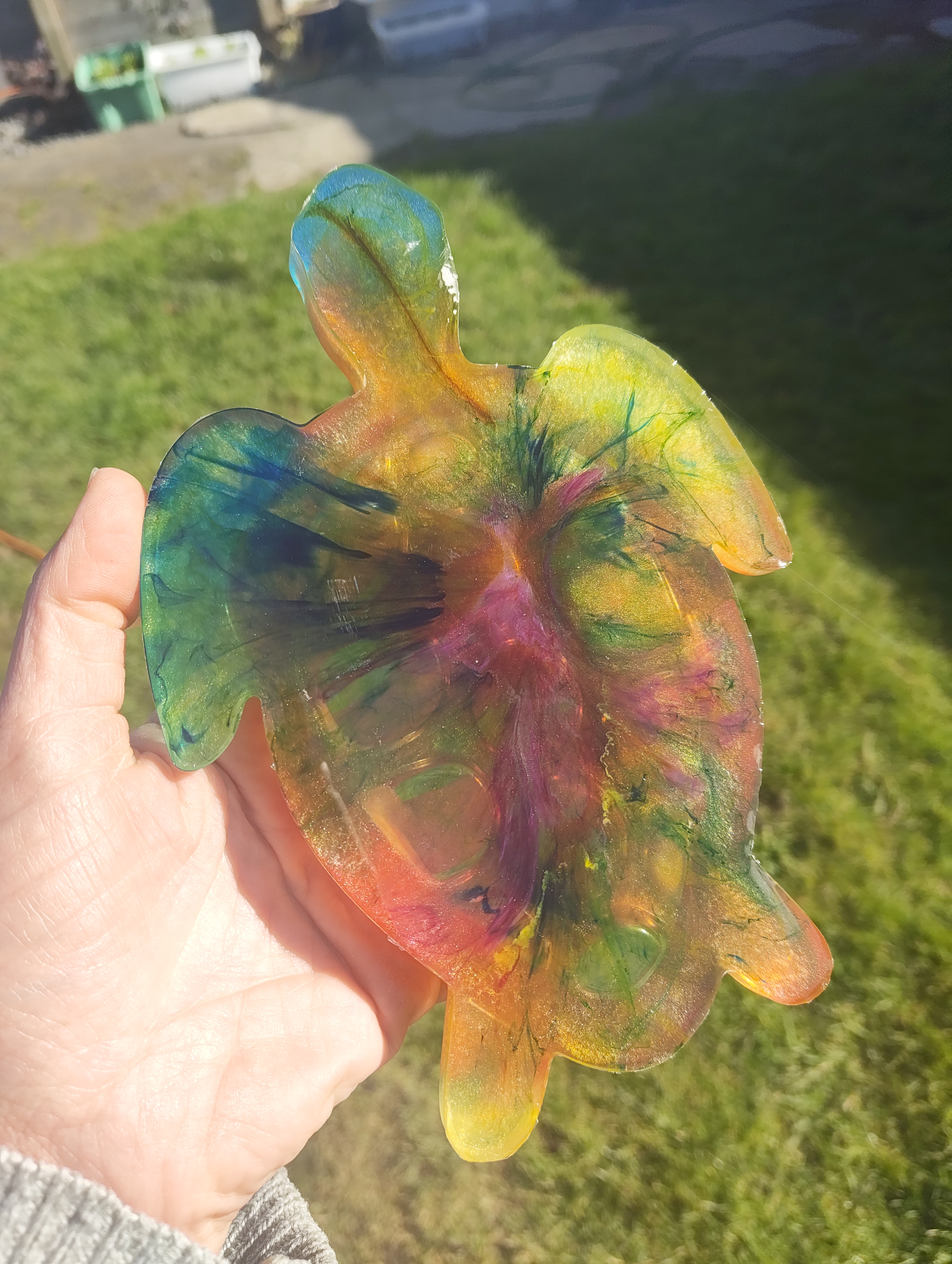 "Cosmic Sunset" Shimmering Multicolour Resin Sea Turtle Soap Throne