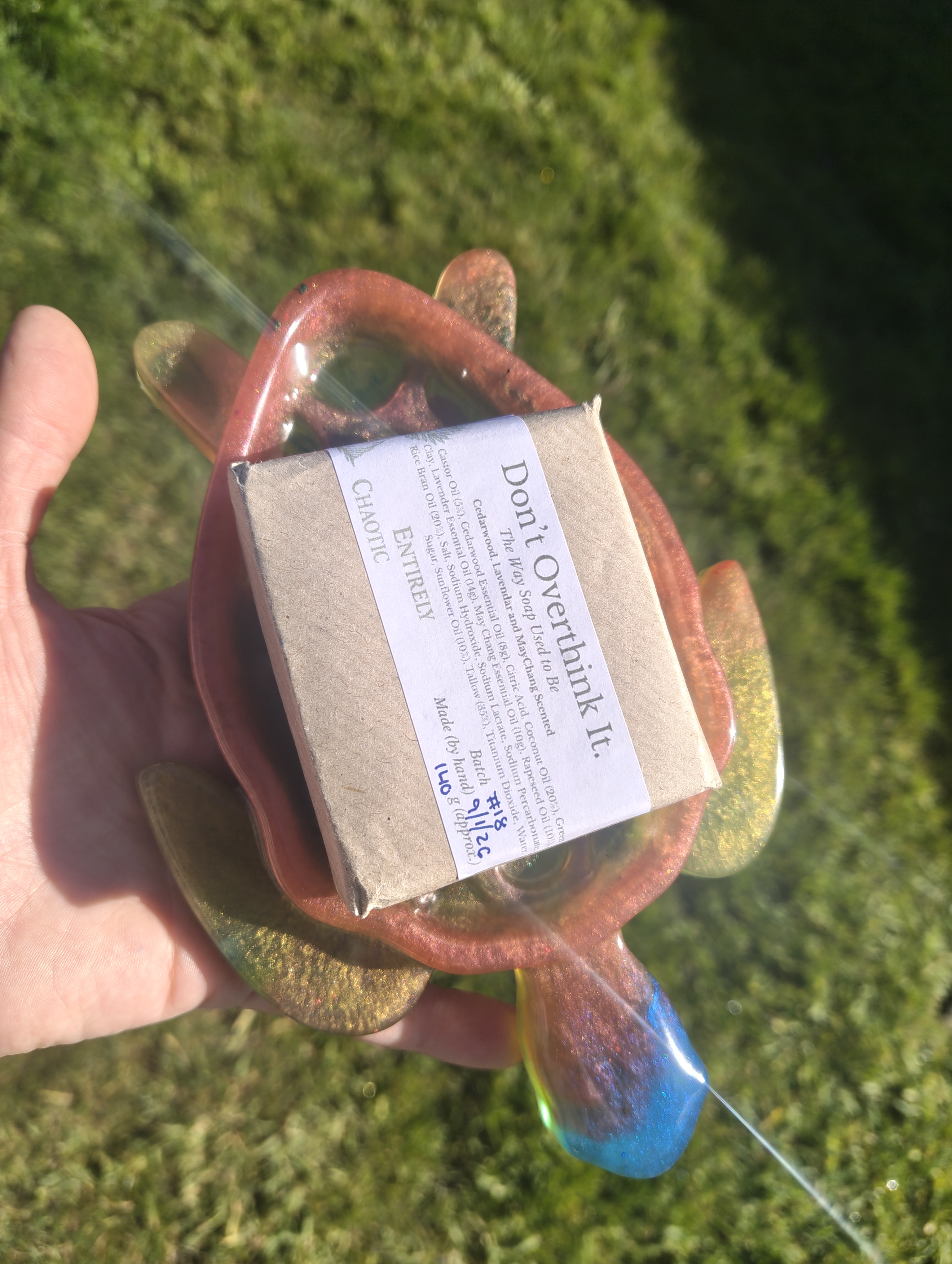 "Cosmic Sunset" Shimmering Multicolour Resin Sea Turtle Soap Throne