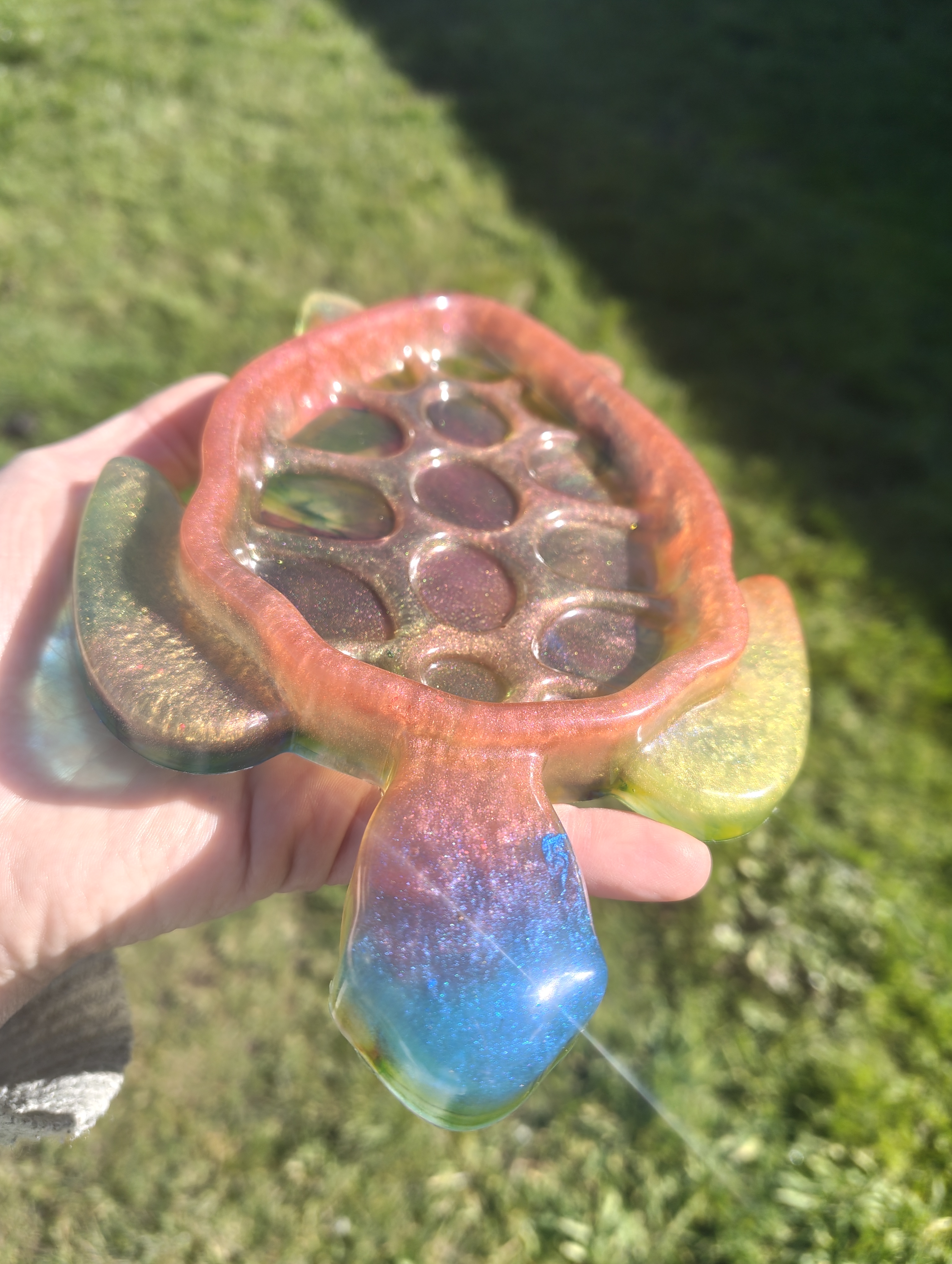 "Cosmic Sunset" Shimmering Multicolour Resin Sea Turtle Soap Throne