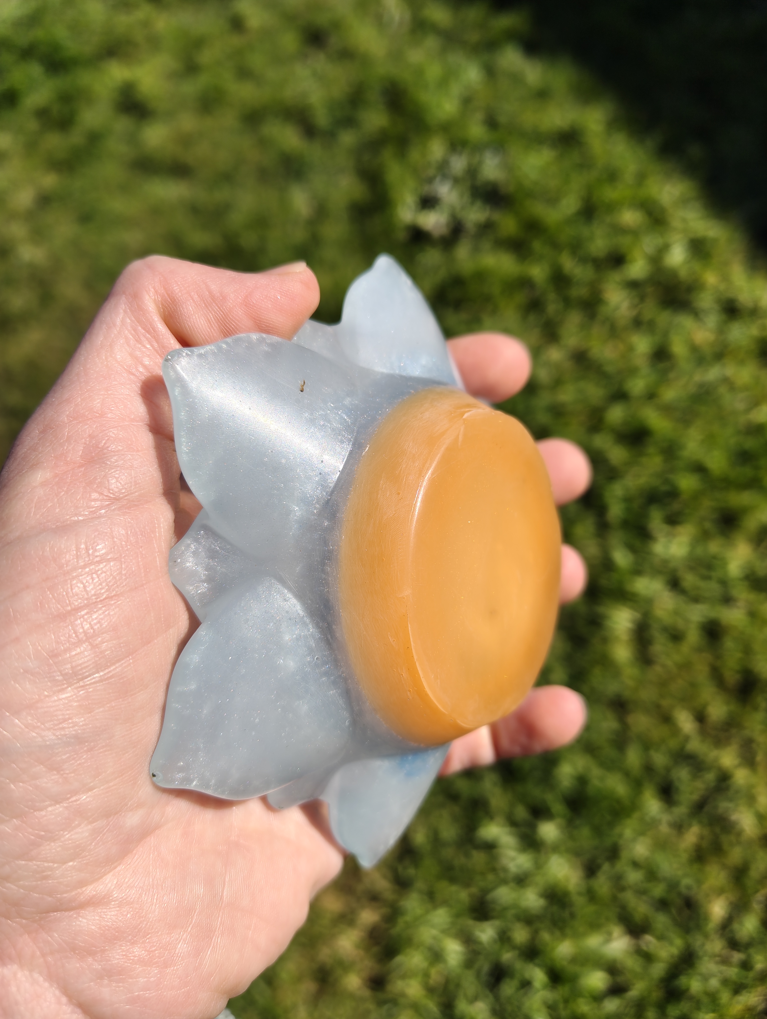 "Icy Pearl" Shimmering Light Blue Resin Lotus Candle Holder