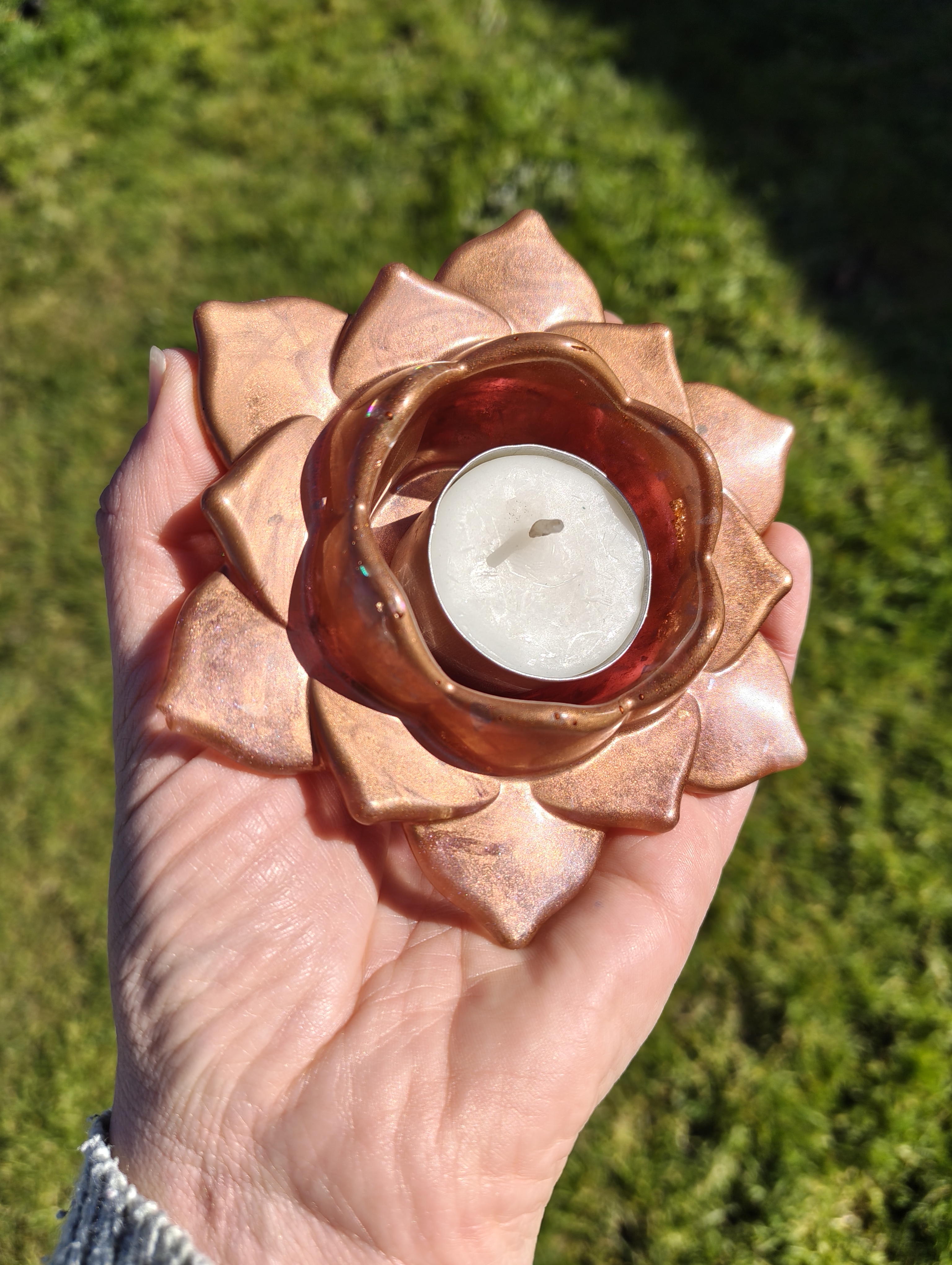 "Copper Blossom" Metallic Rose Bronze Resin Lotus Candle Holder