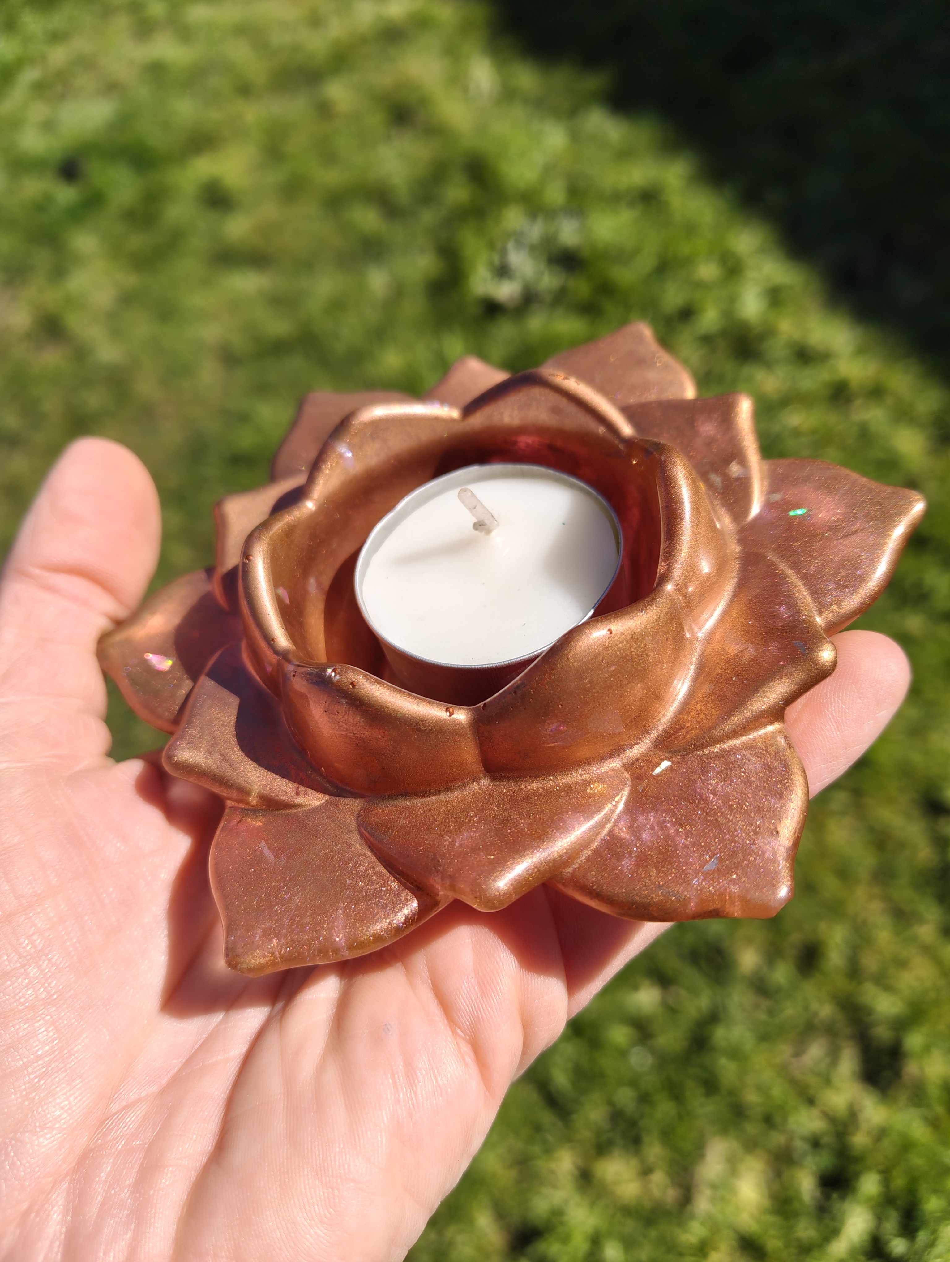 "Copper Blossom" Metallic Rose Bronze Resin Lotus Candle Holder