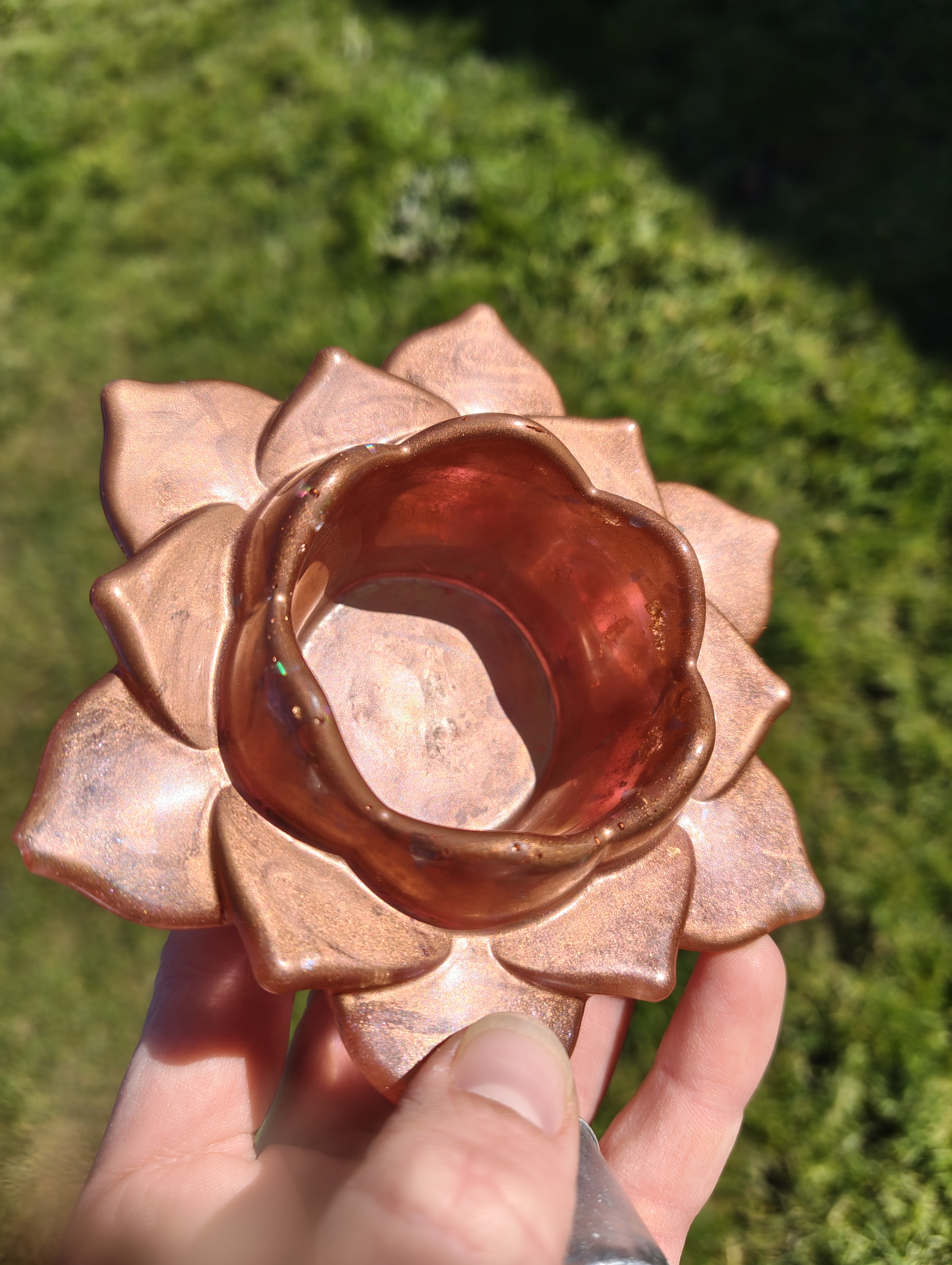 "Copper Blossom" Metallic Rose Bronze Resin Lotus Candle Holder