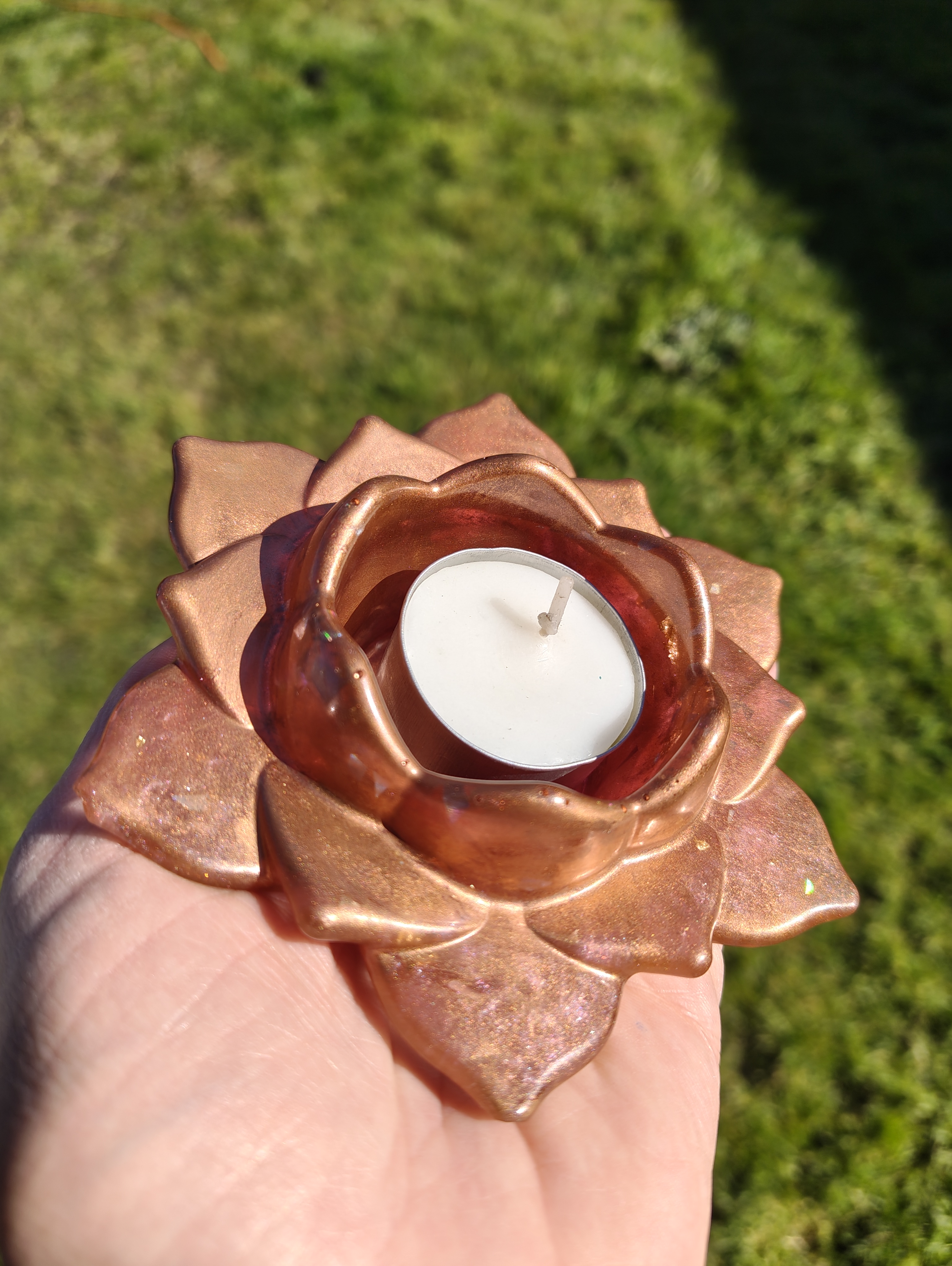 "Copper Blossom" Metallic Rose Bronze Resin Lotus Candle Holder