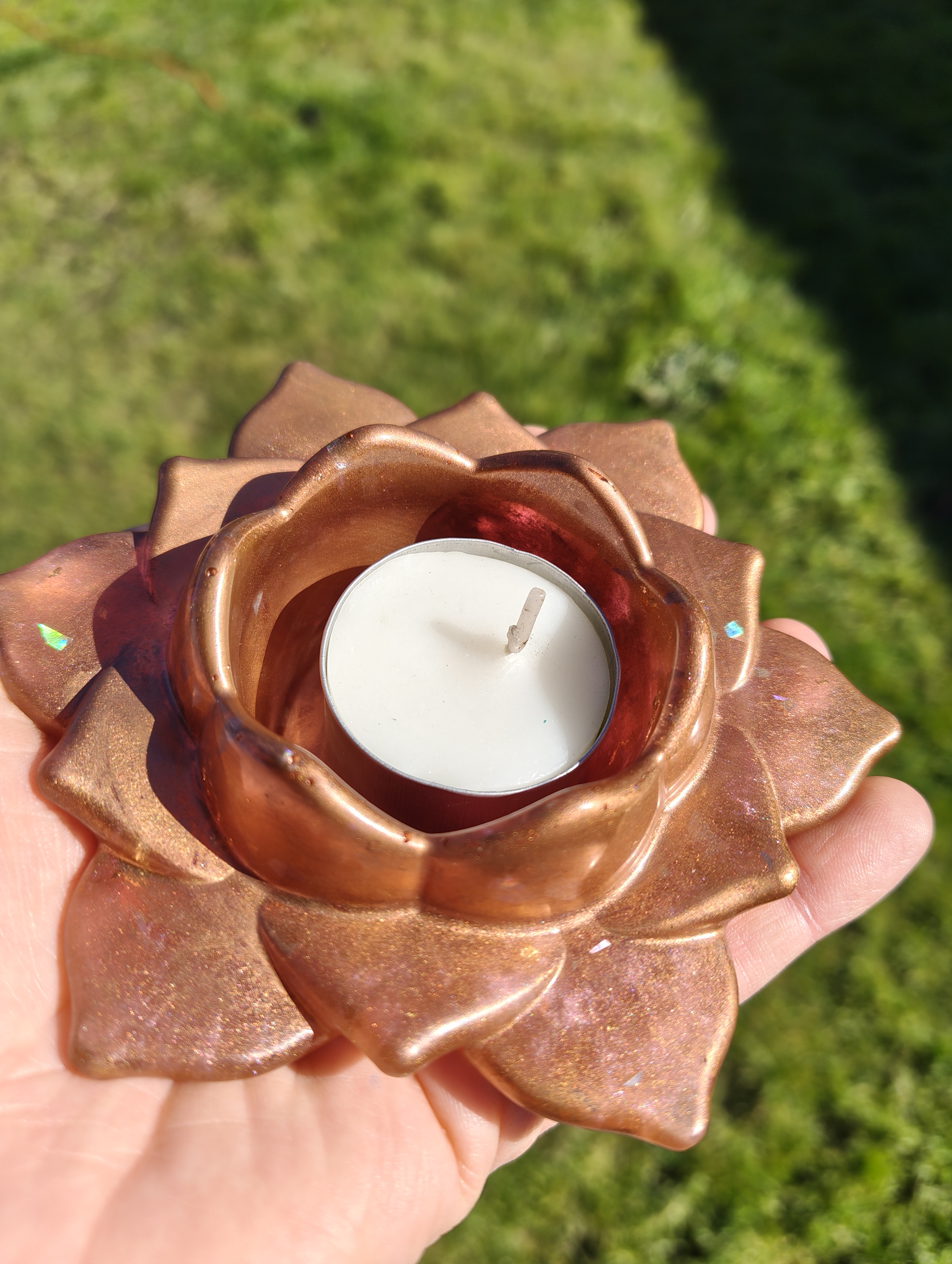 "Copper Blossom" Metallic Rose Bronze Resin Lotus Candle Holder
