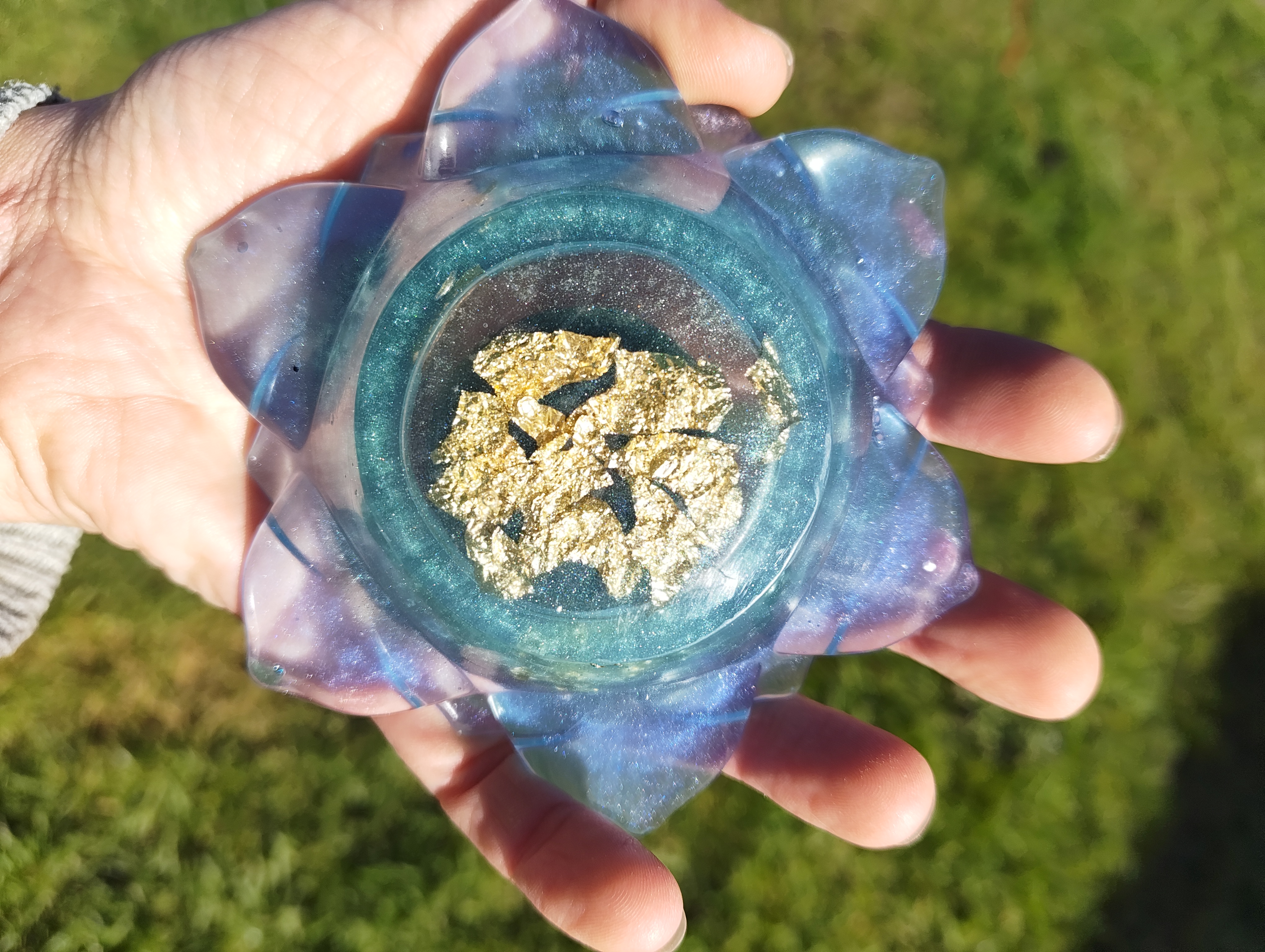 "Celestial Opal" Shimmering Opal Blue & Teal Resin Lotus Candle Holder