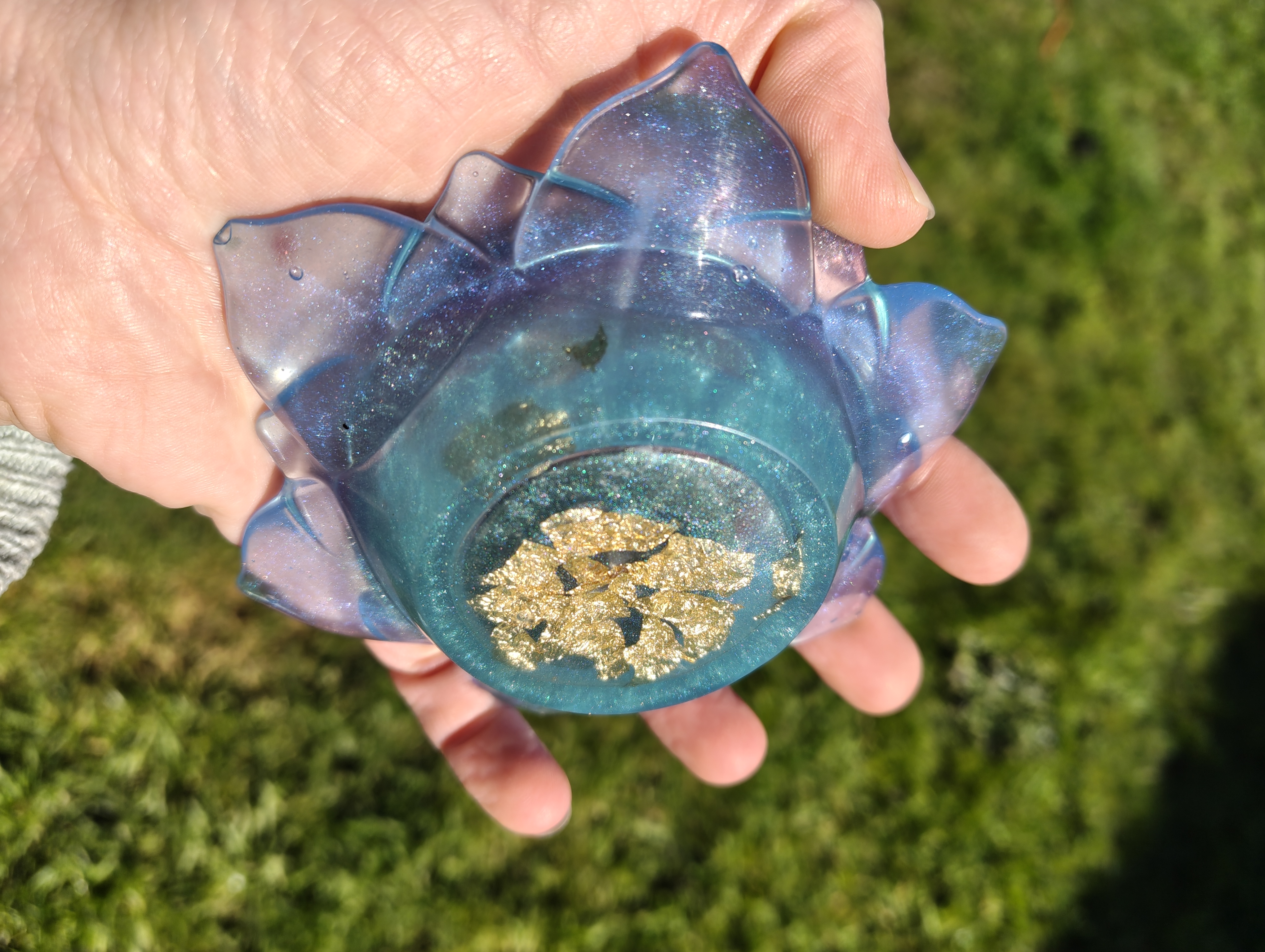"Celestial Opal" Shimmering Opal Blue & Teal Resin Lotus Candle Holder