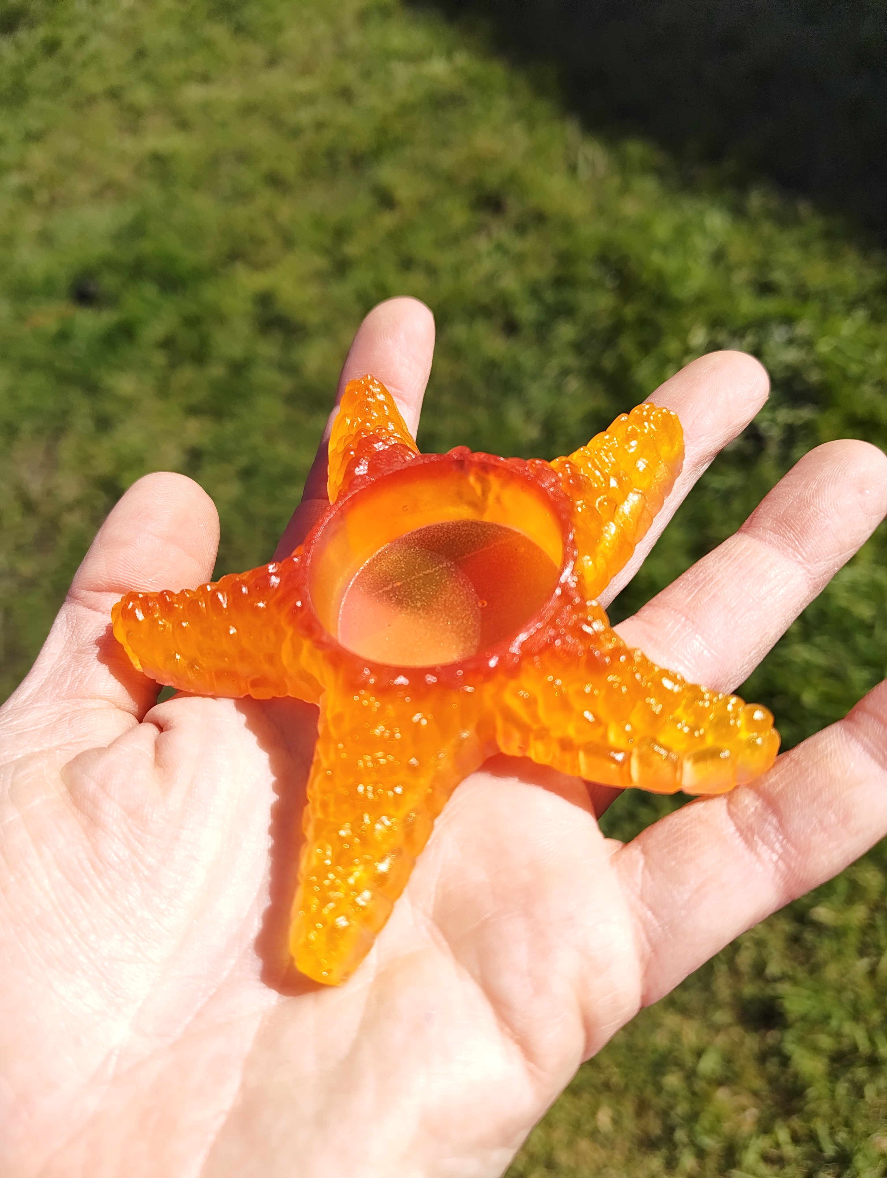Coral Star" Fiery Orange Resin Mini Starfish Candle & Sphere Holder