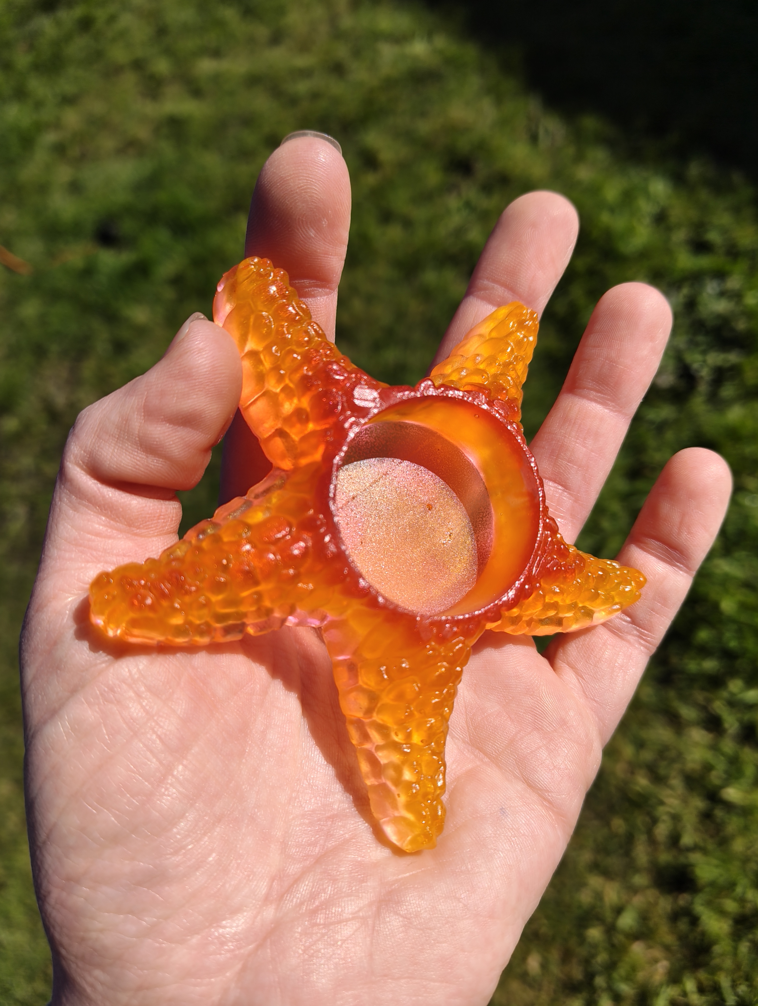 Coral Star" Fiery Orange Resin Mini Starfish Candle & Sphere Holder