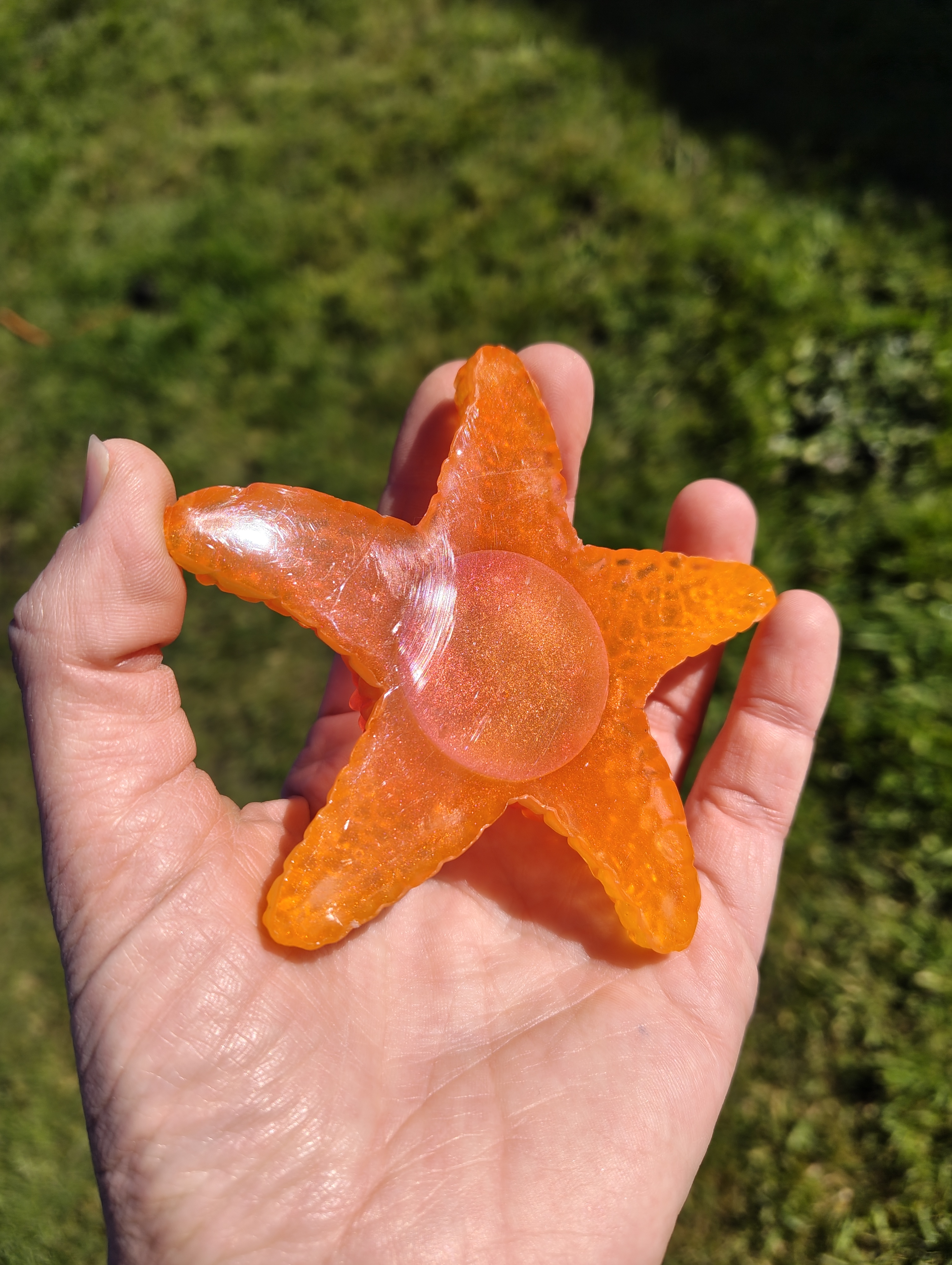 Coral Star" Fiery Orange Resin Mini Starfish Candle & Sphere Holder