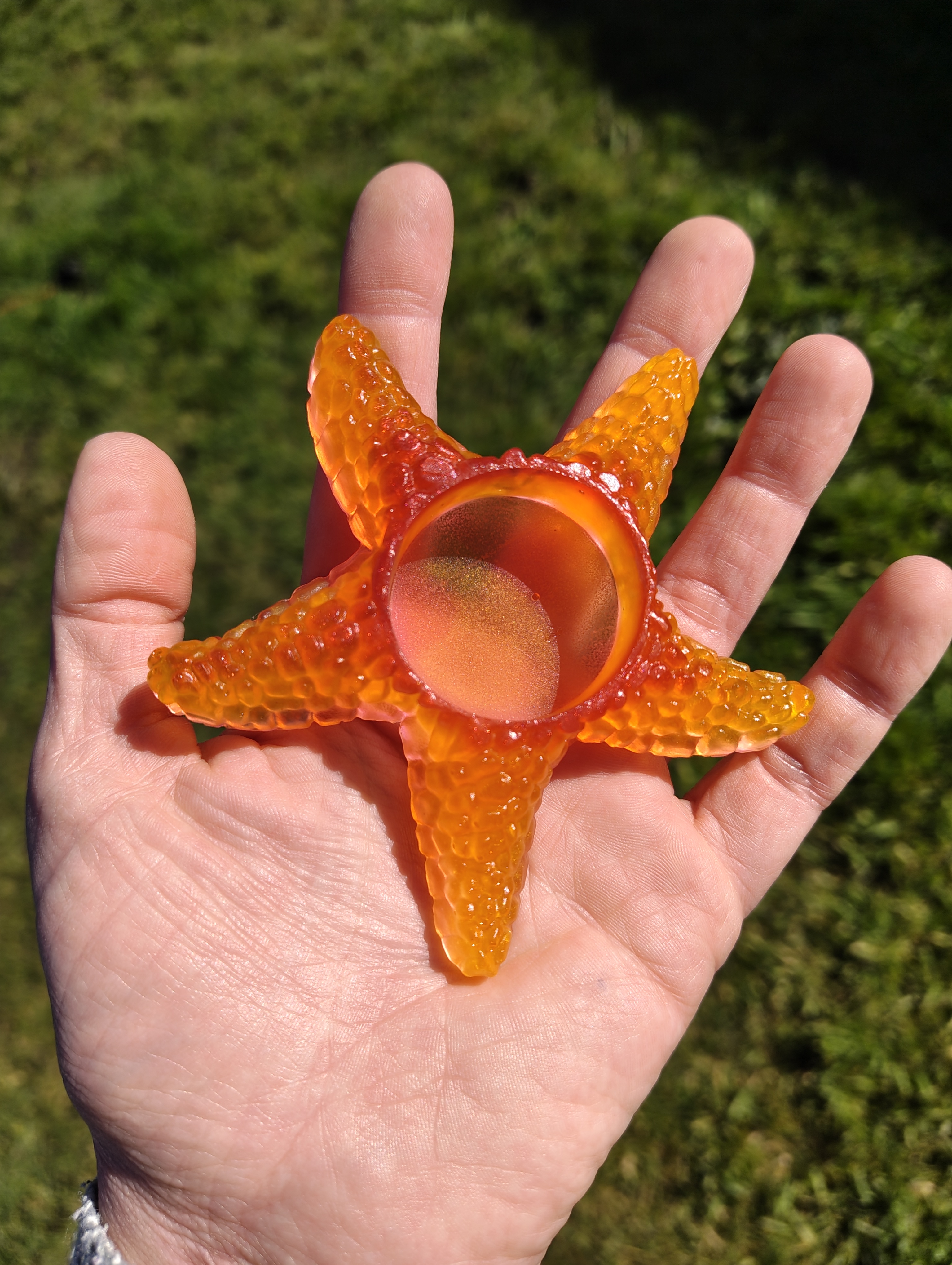 Coral Star" Fiery Orange Resin Mini Starfish Candle & Sphere Holder