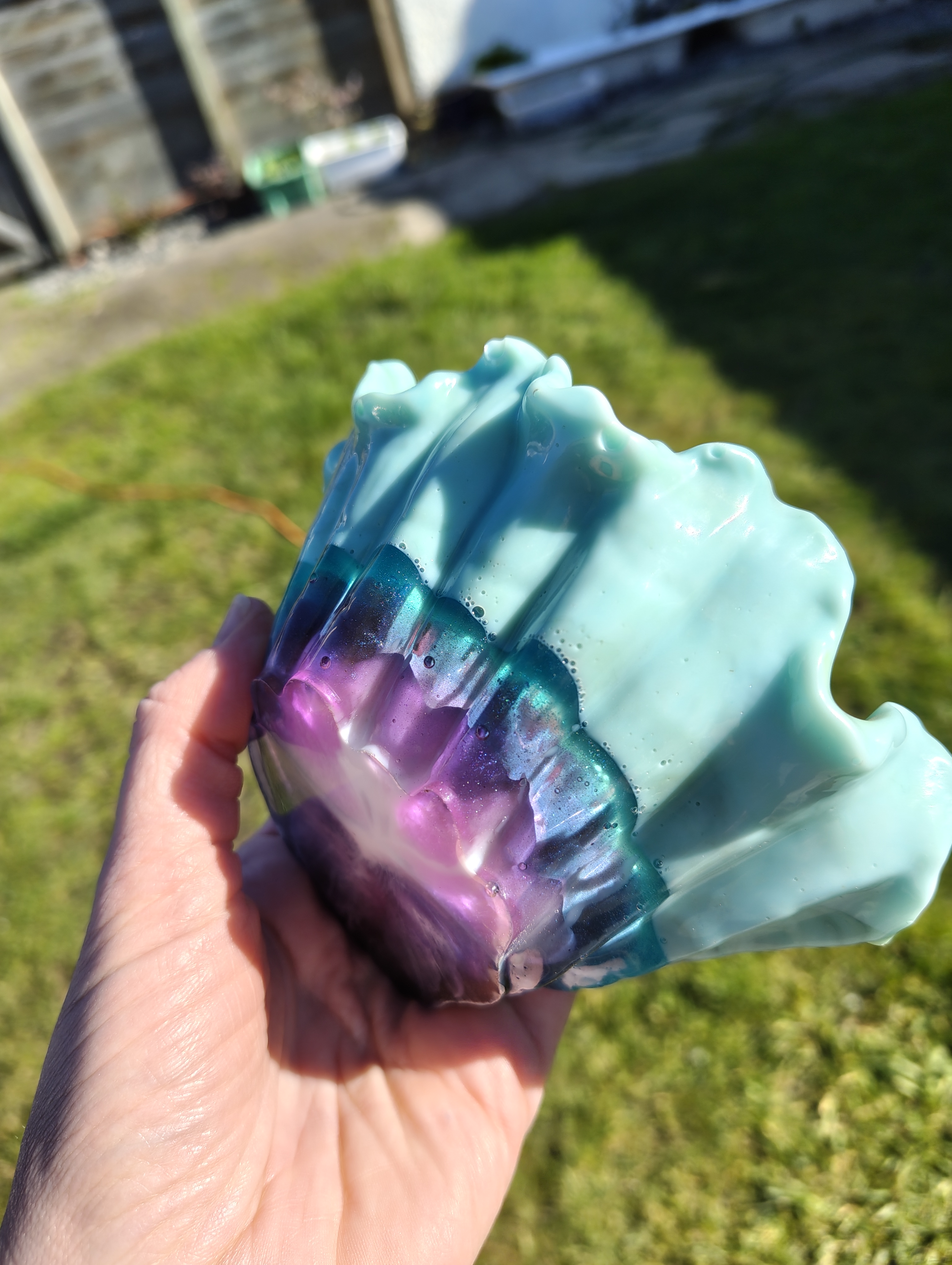 "Mermaid Grotto" Mint & Galaxy Purple Resin Wave Soap Throne