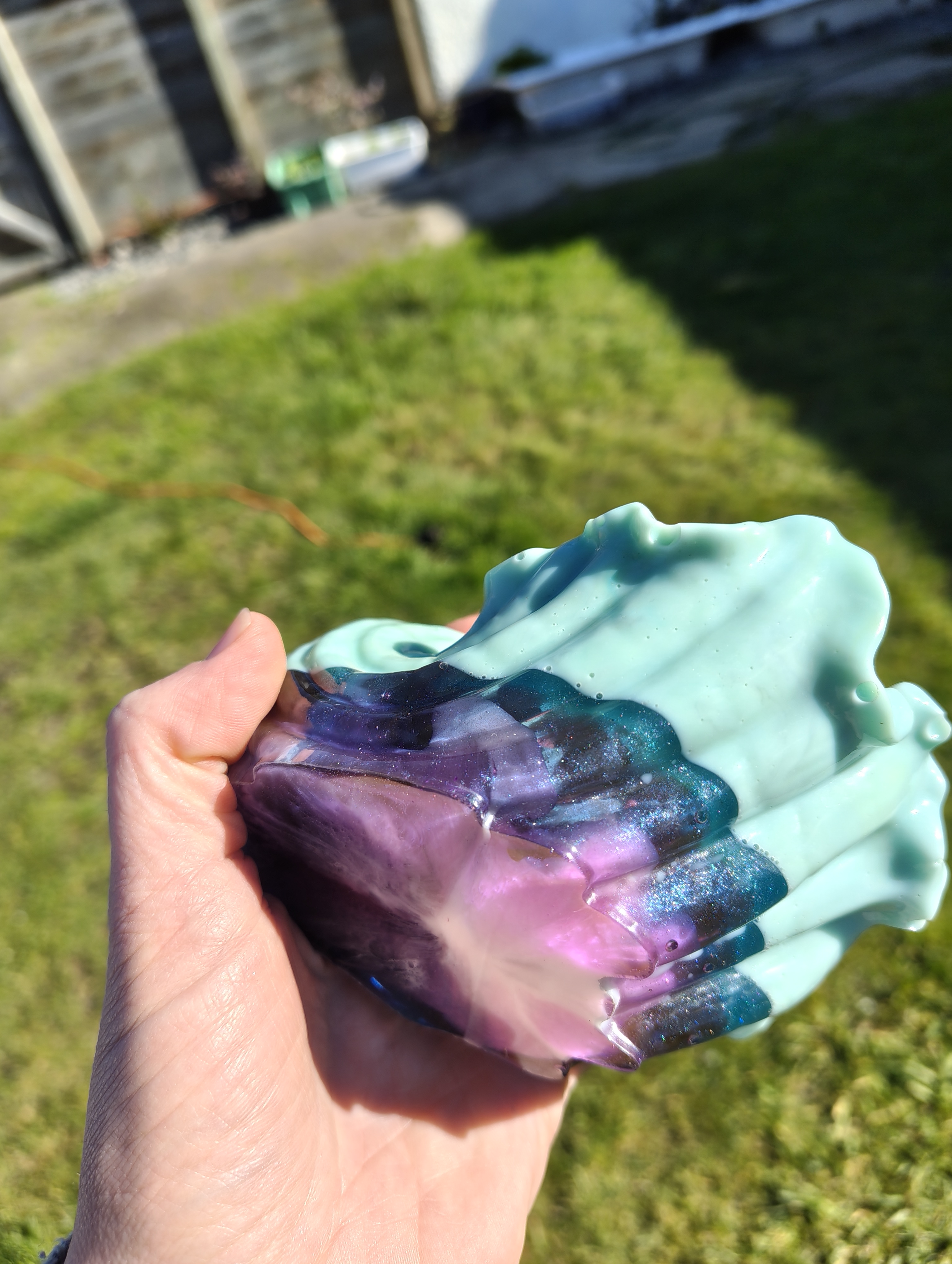"Mermaid Grotto" Mint & Galaxy Purple Resin Wave Soap Throne