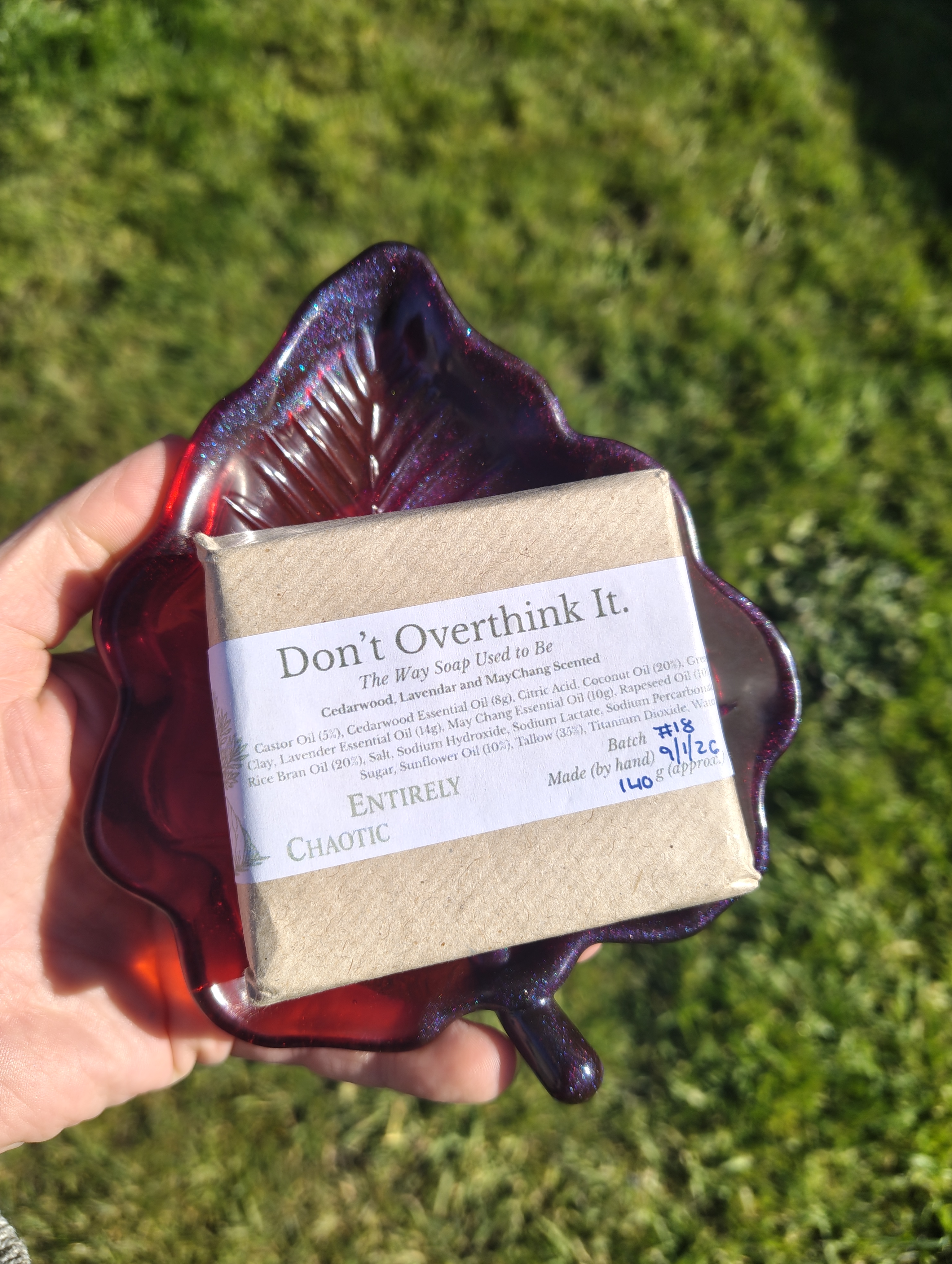 Crimson Twilight" Ruby Red & Shimmering Purple Resin Wide-Leaf Soap Throne