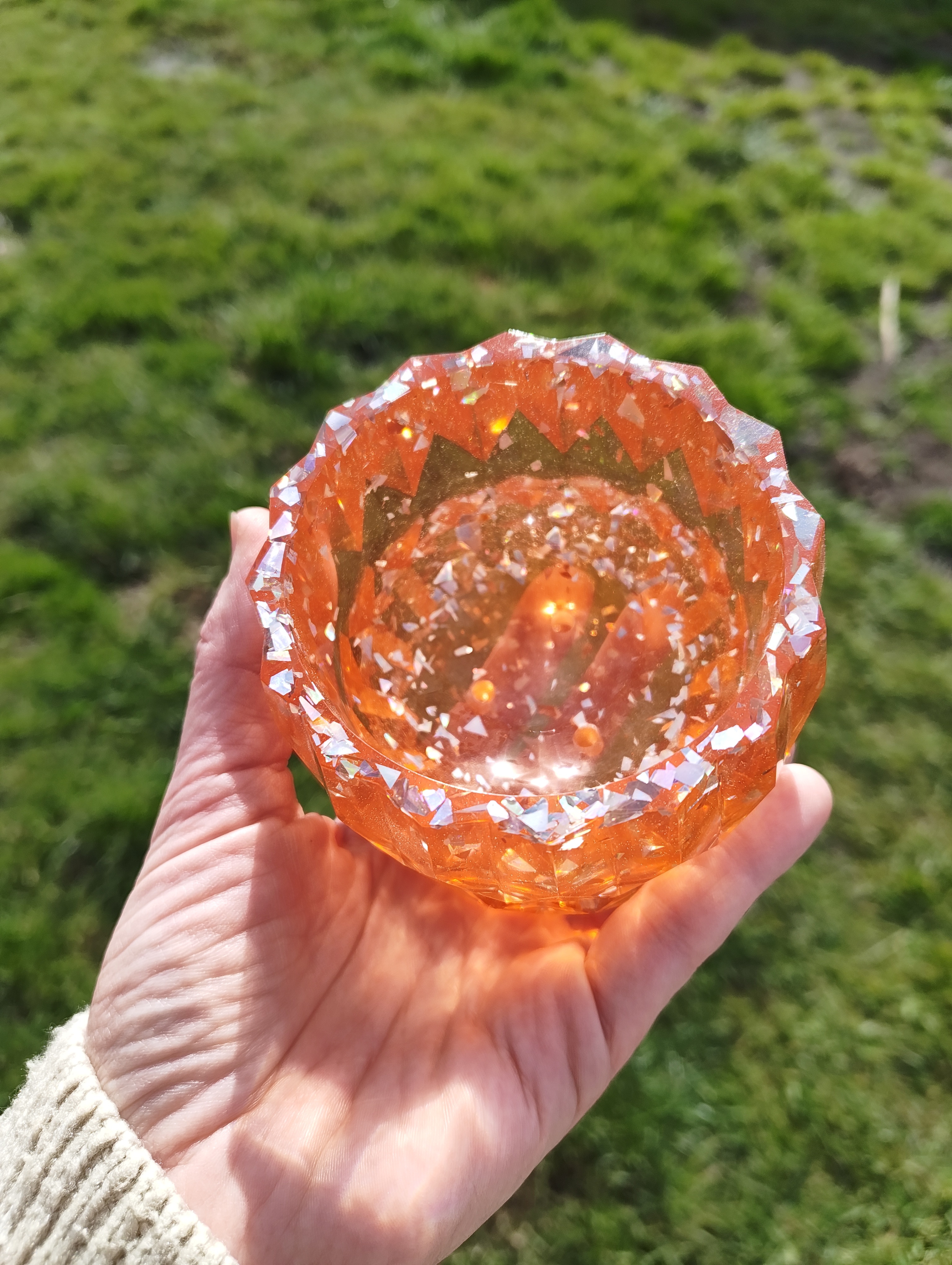 "Tangerine Crystal" Geometric Planter & Drip Tray Set