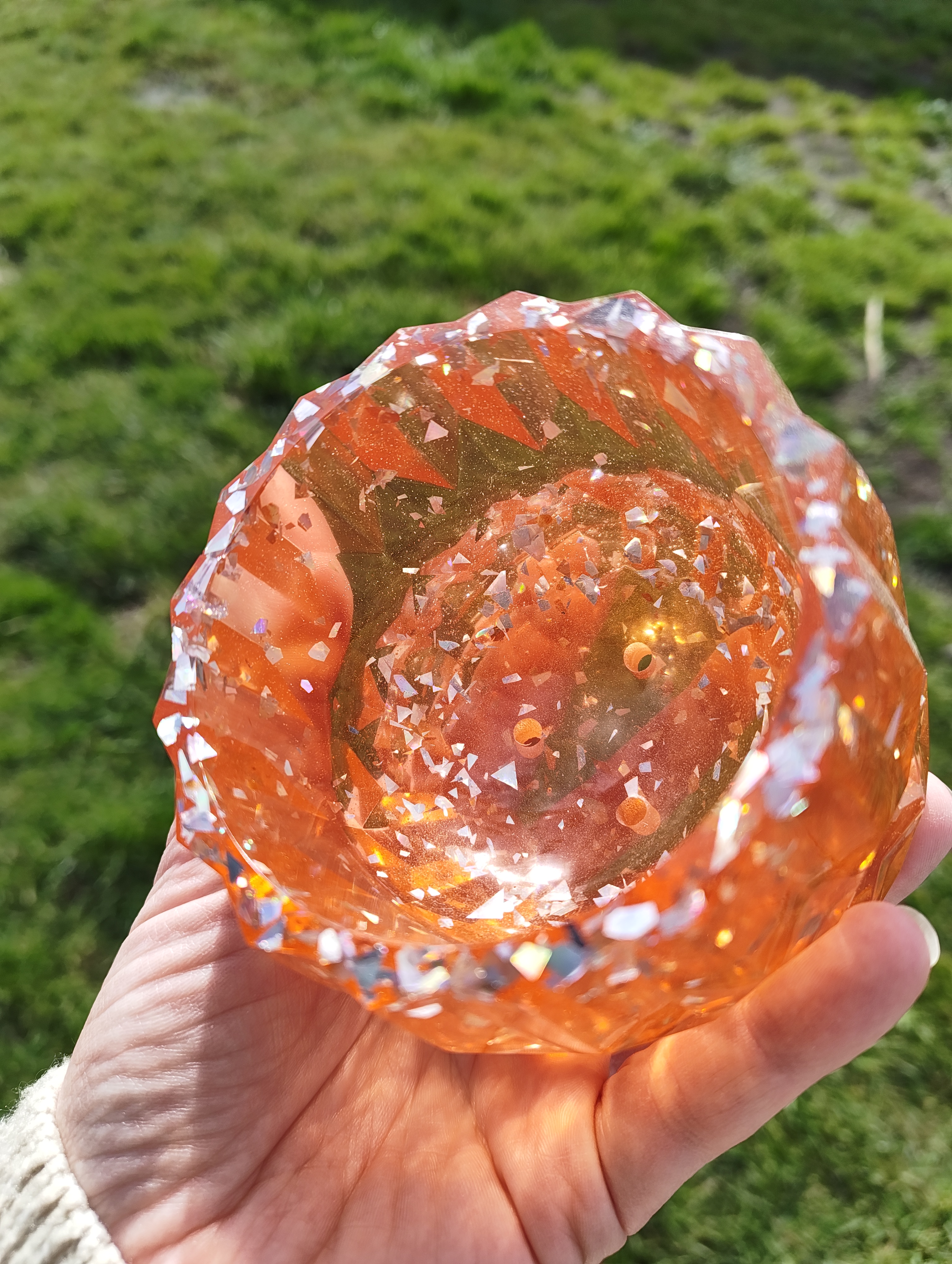 "Tangerine Crystal" Geometric Planter & Drip Tray Set