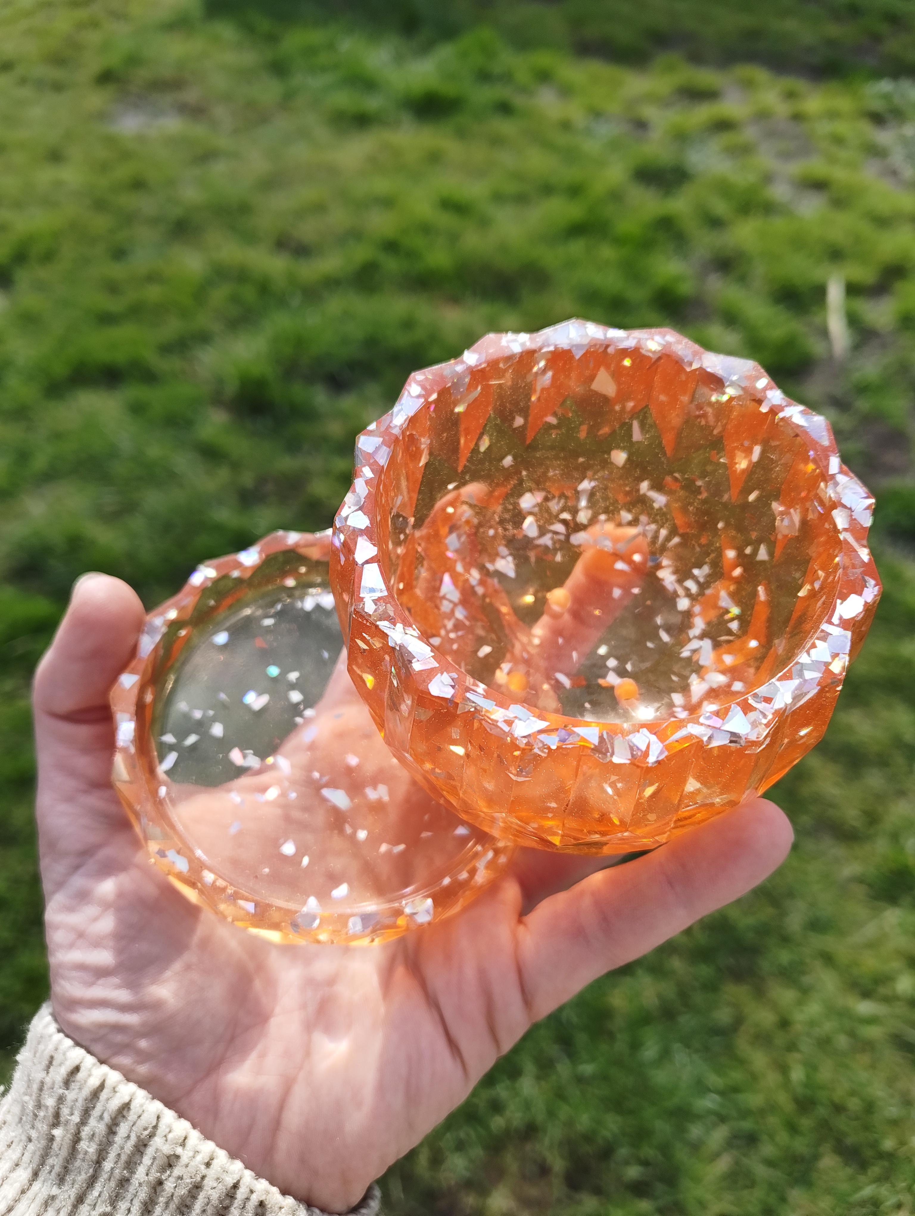 "Tangerine Crystal" Geometric Planter & Drip Tray Set