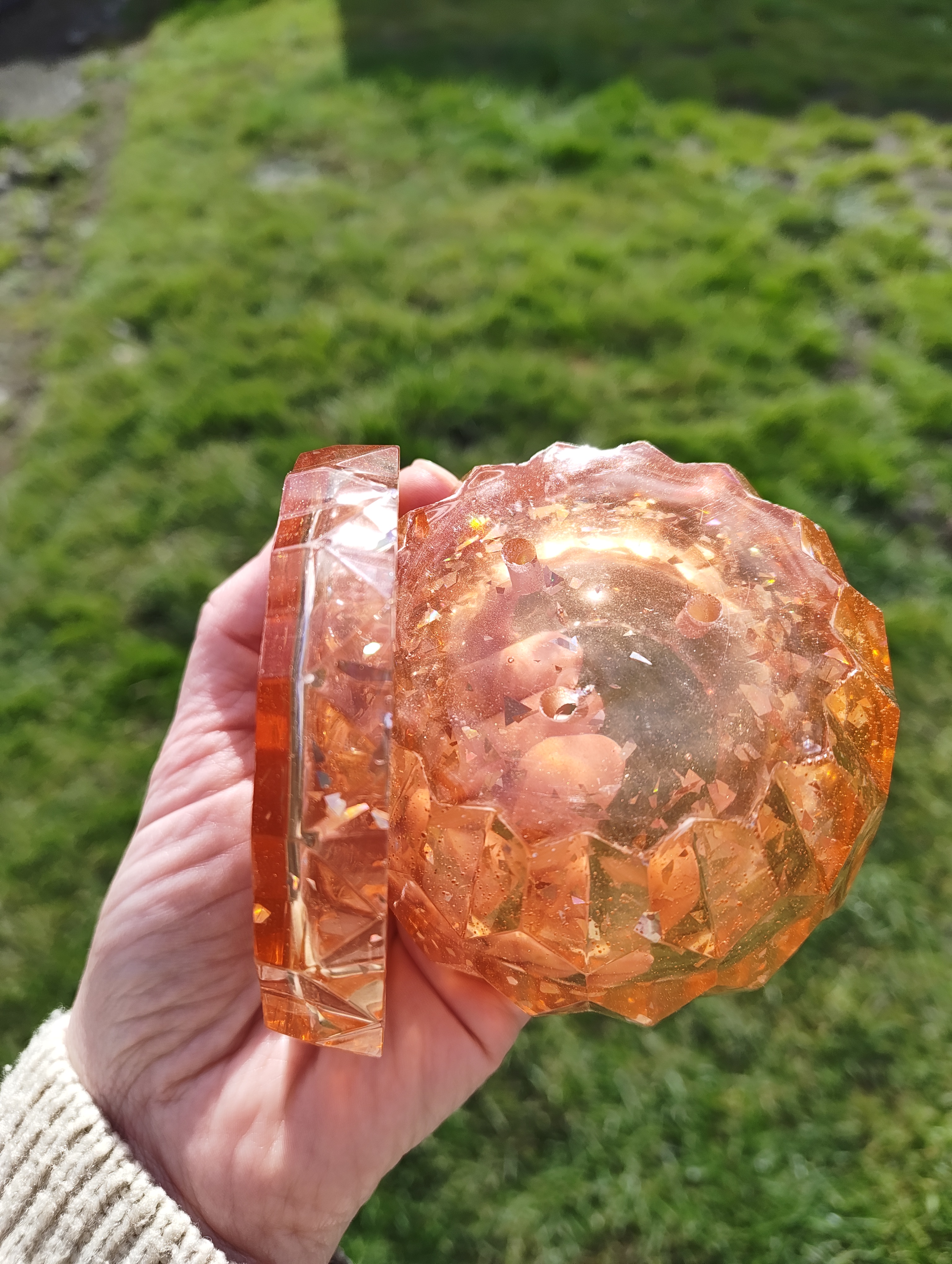 "Tangerine Crystal" Geometric Planter & Drip Tray Set