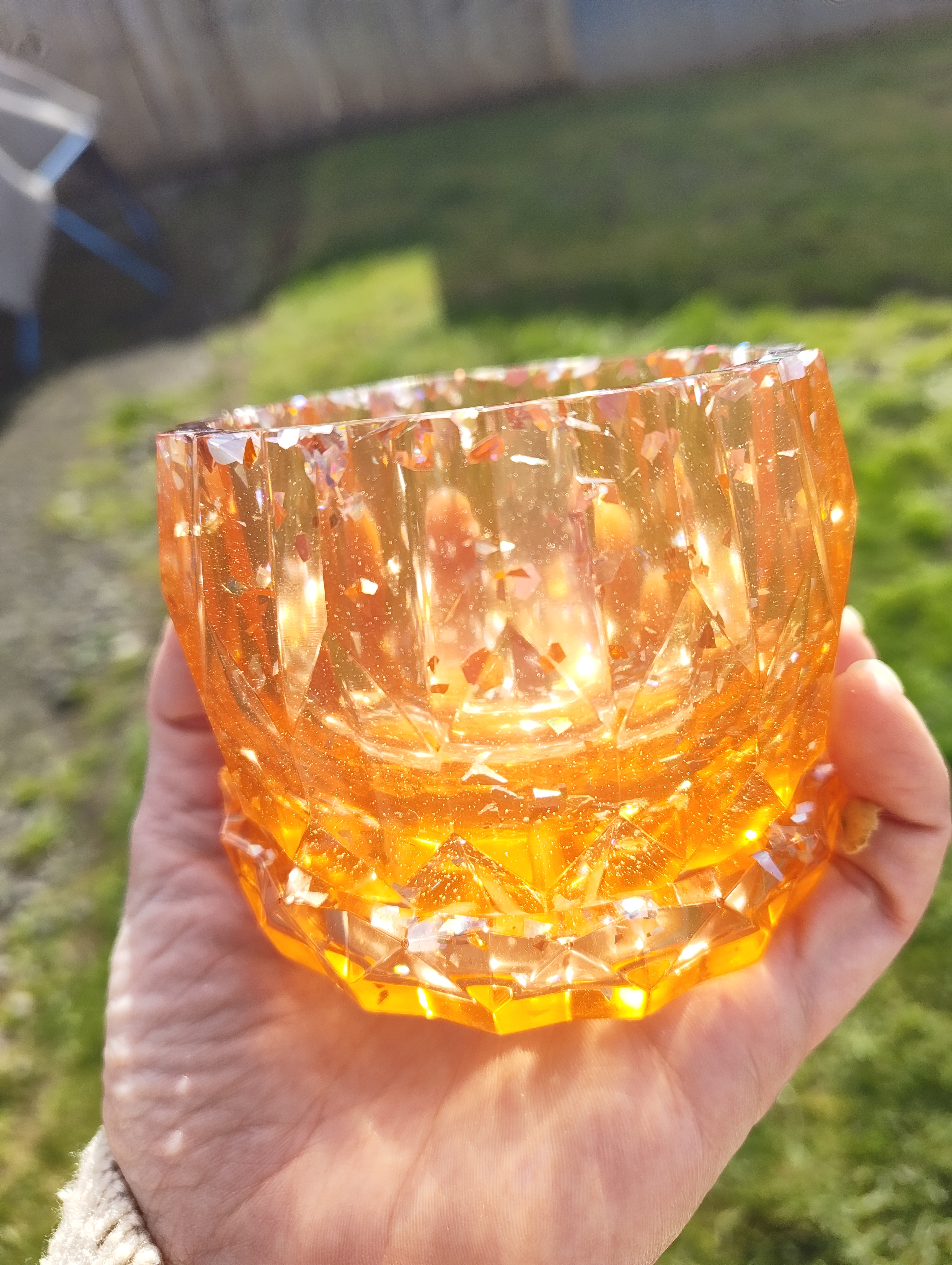 "Tangerine Crystal" Geometric Planter & Drip Tray Set