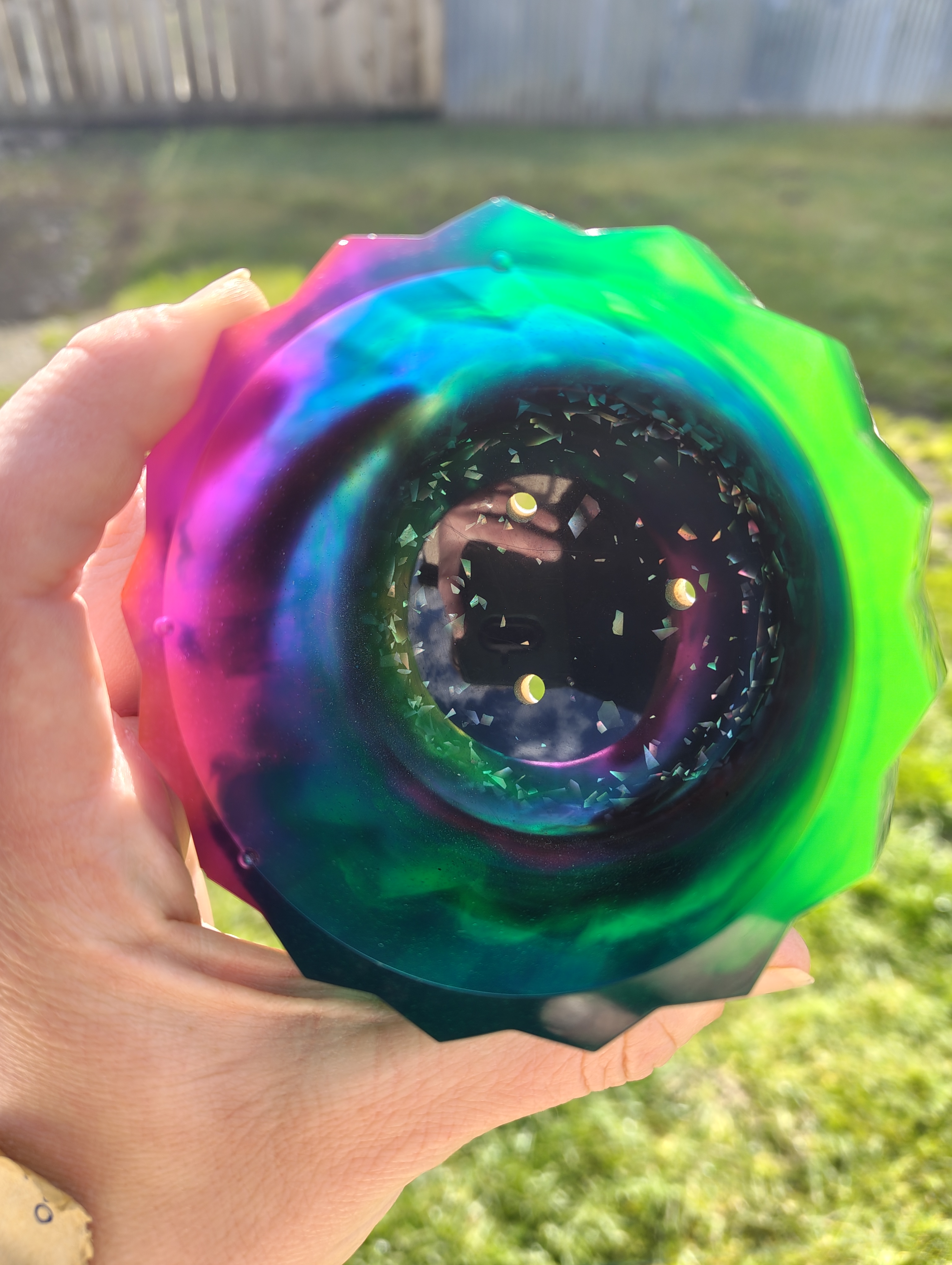 "Northern Lights" Aurora Neon Green & Magenta Geometric Resin Mini Planter Pot & Tray Set