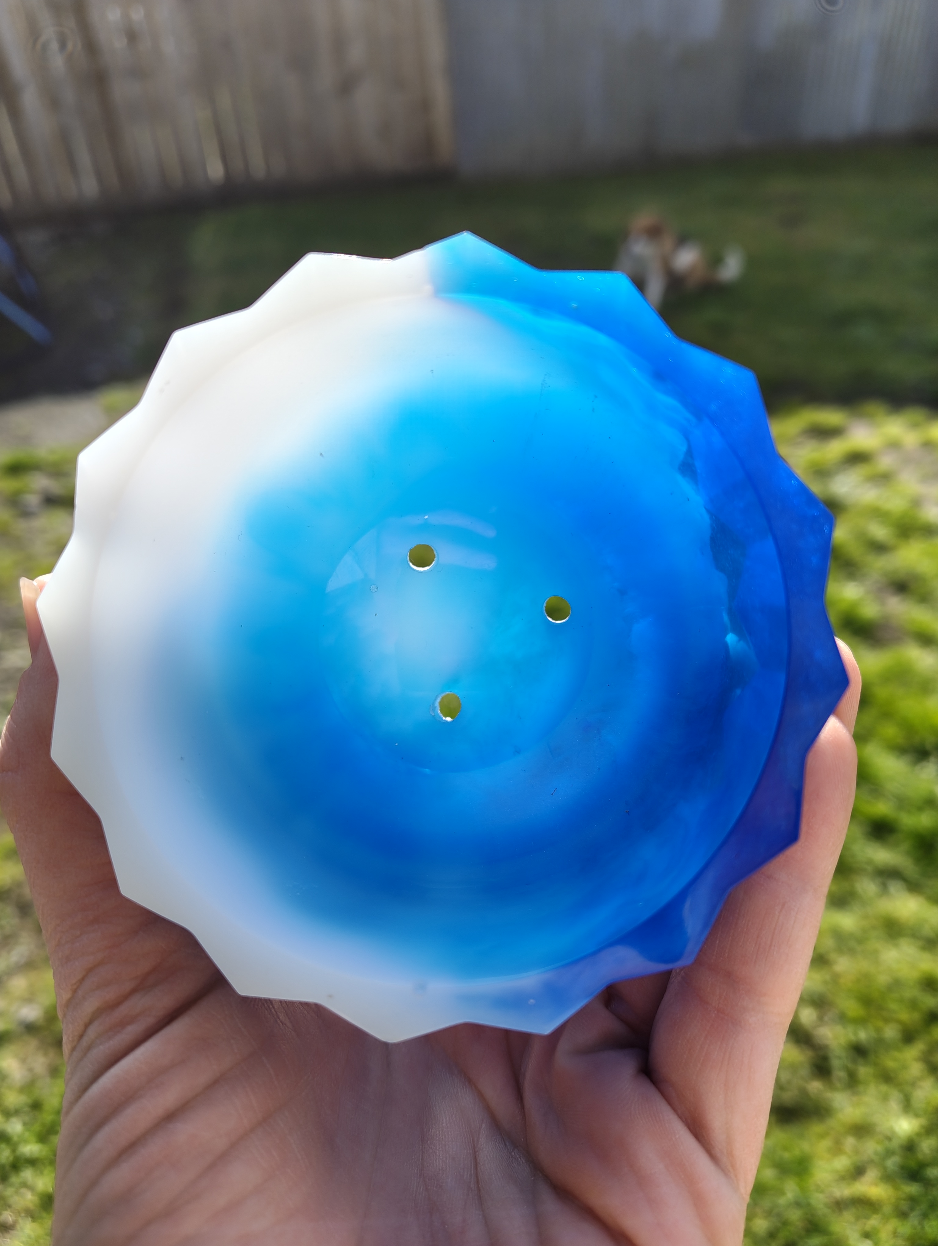 "Arctic Glacier" Frost White & Ice Blue Geometric Resin Mini Planter Pot & Tray Set