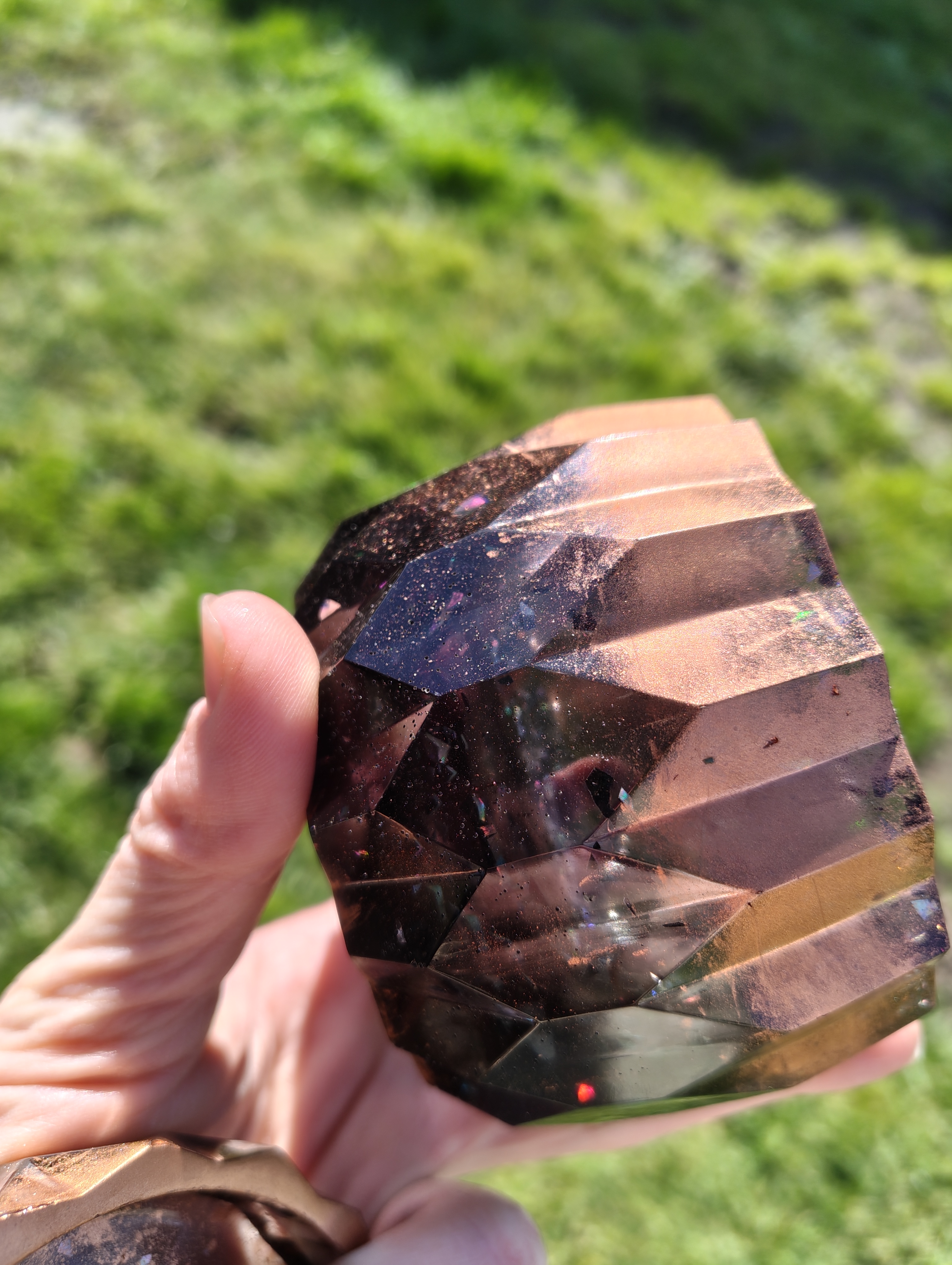 "Copper Ember" Metallic Rose Bronze & Holographic Geometric Resin Mini Planter Pot & Tray Set